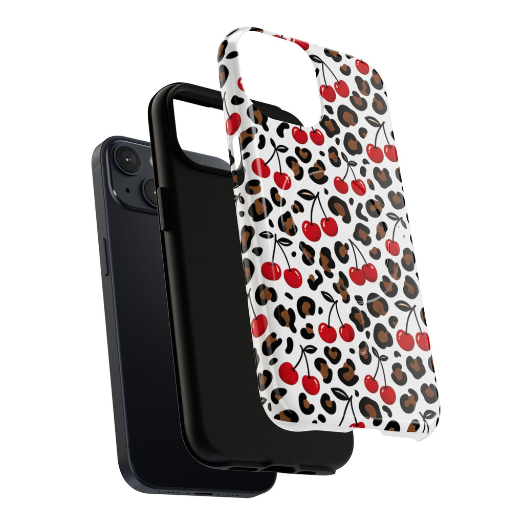 Cherry Leopard Tough Magnetic Phone Case — Protective Magnetic iPhone Cover with Red Cherry & Leopard Print