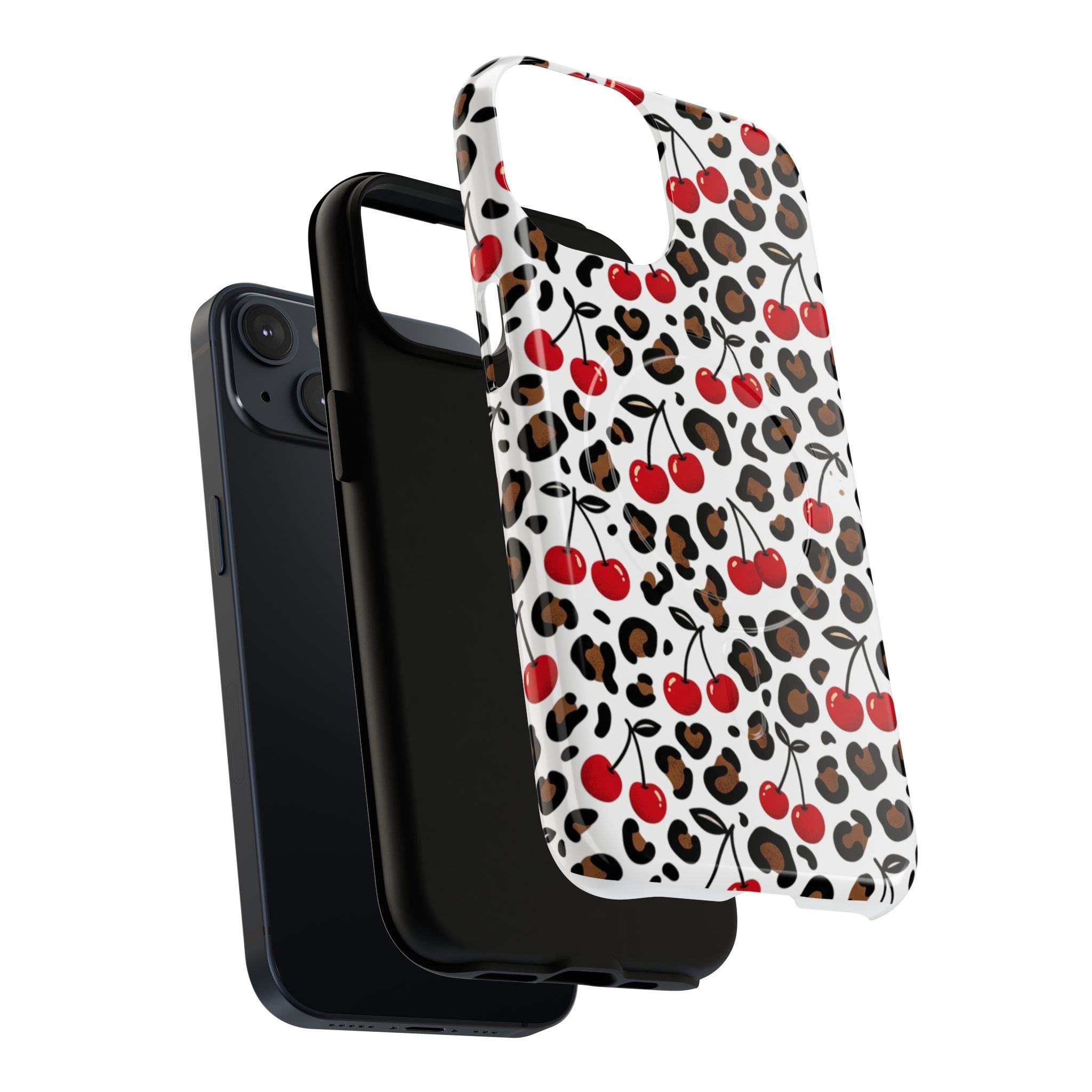 Cherry Leopard Tough Magnetic Phone Case — Protective Magnetic iPhone Cover with Red Cherry & Leopard Print