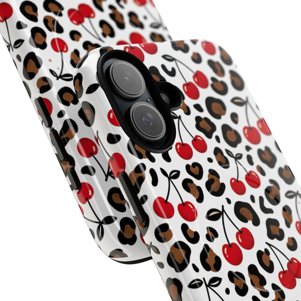Cherry Leopard Tough Magnetic Phone Case — Protective Magnetic iPhone Cover with Red Cherry & Leopard Print