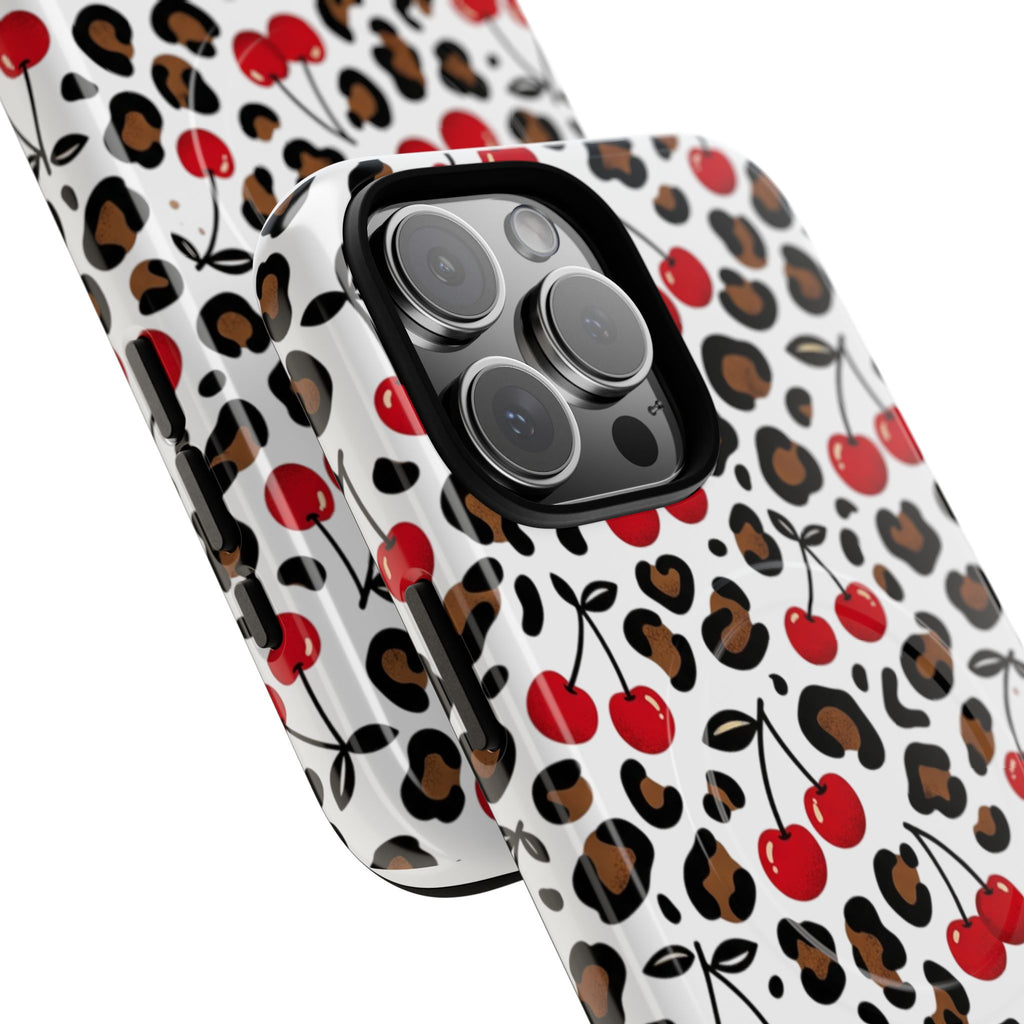 Cherry Leopard Tough Magnetic Phone Case — Protective Magnetic iPhone Cover with Red Cherry & Leopard Print