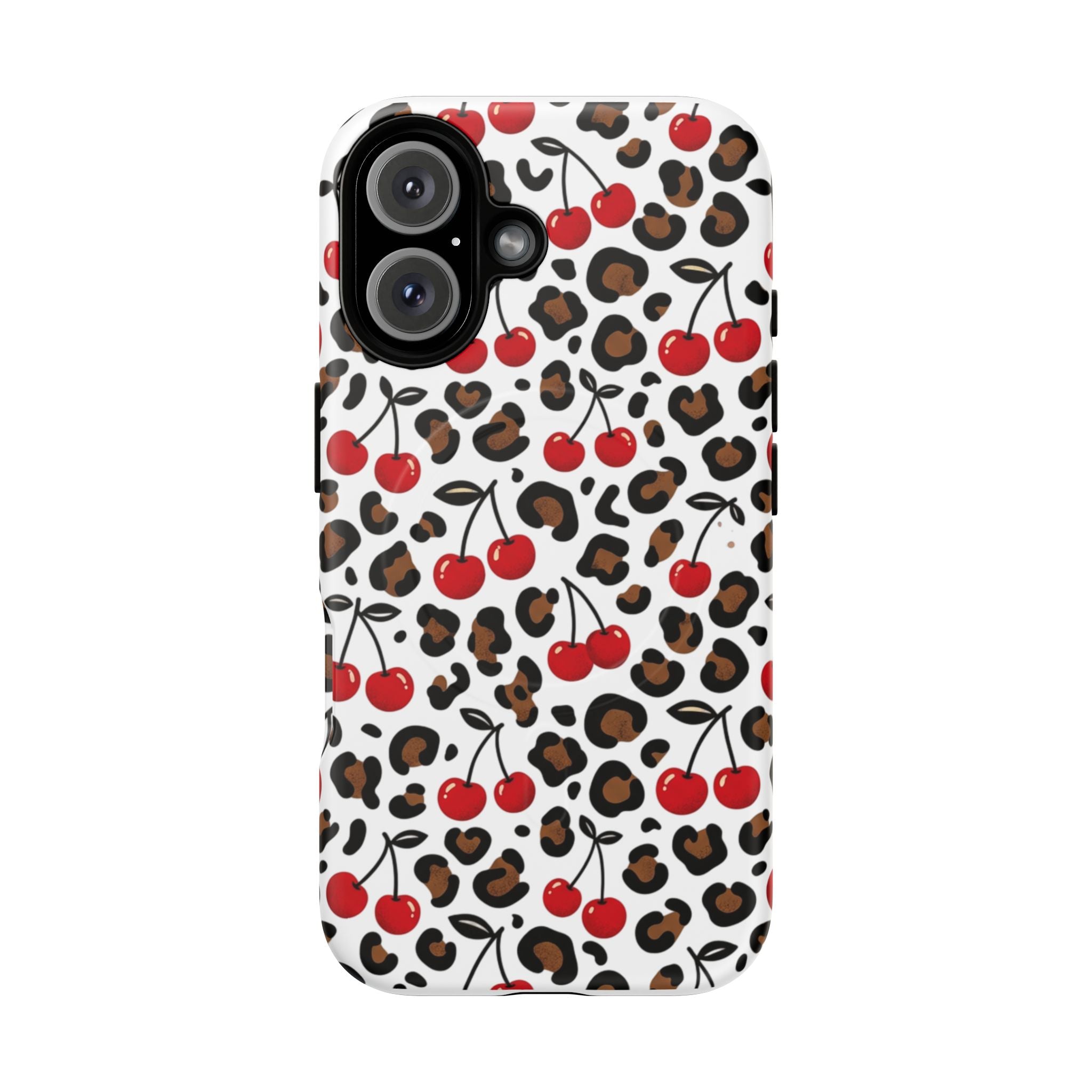 Cherry Leopard Tough Magnetic Phone Case — Protective Magnetic iPhone Cover with Red Cherry & Leopard Print