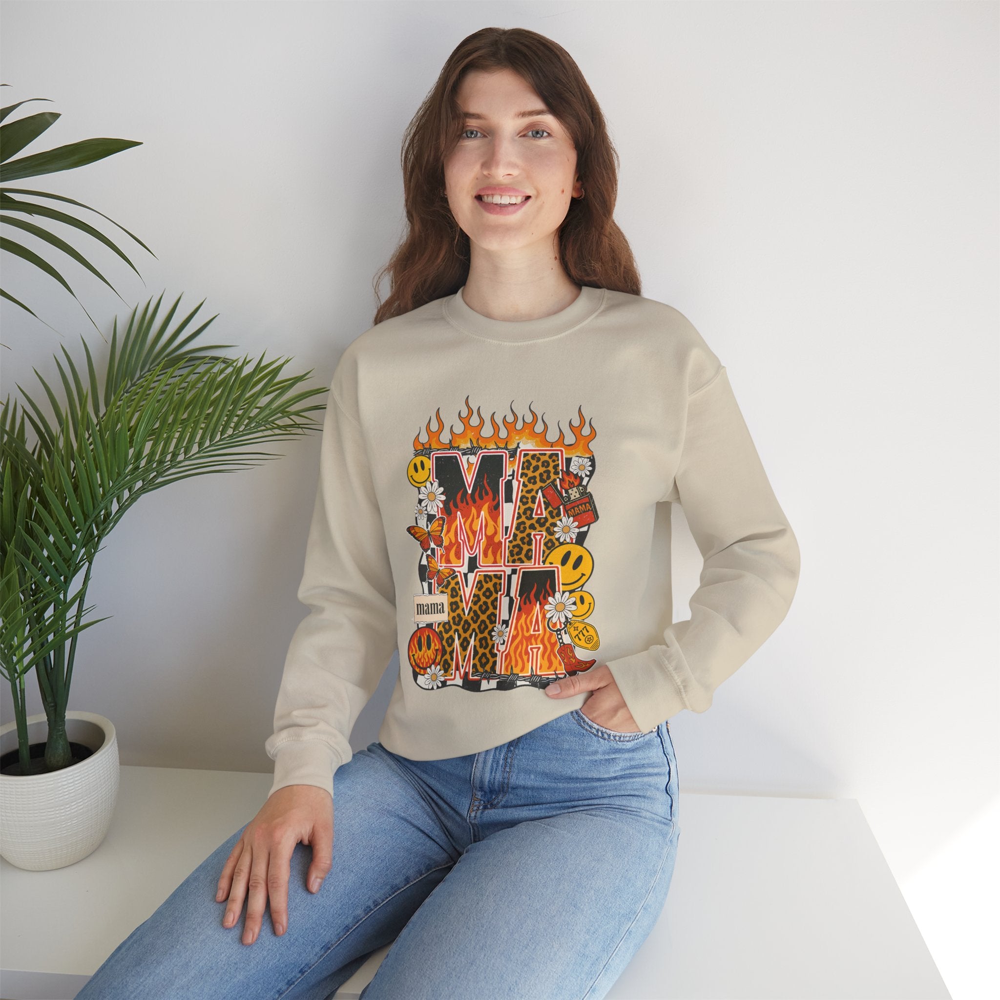 Crewneck Sweatshirt — Fiery ‘MAMA’ Graphic