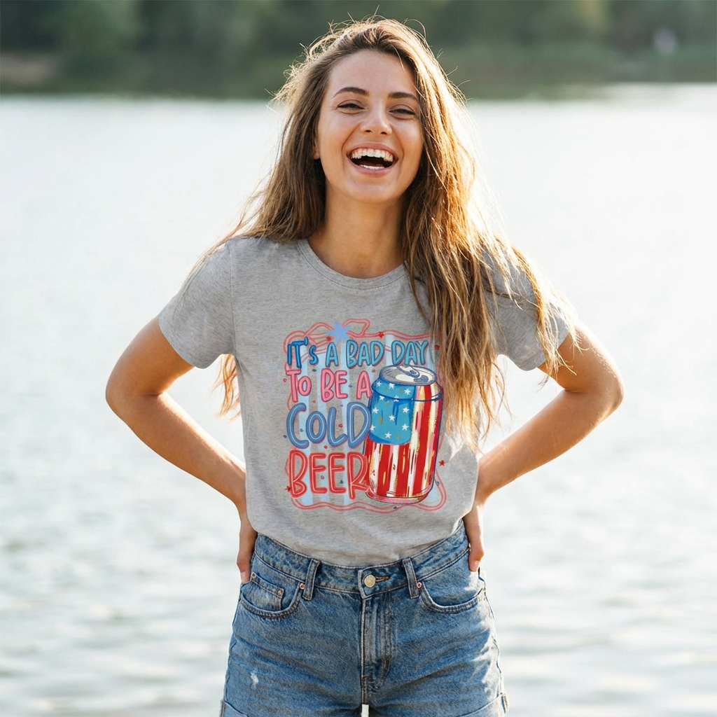 Patriotic 'It's a Bad Day to Be a Cold Beer' Women's Baby Tee