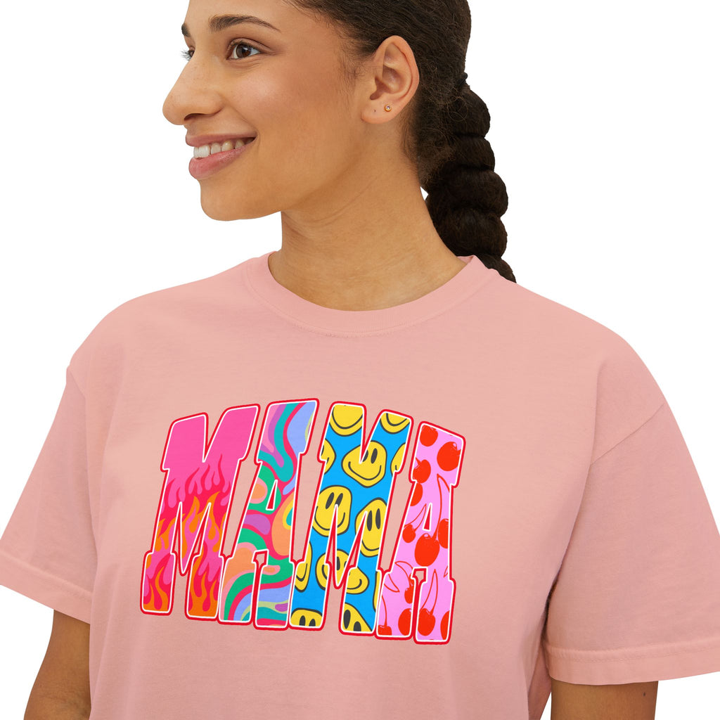 Mama Retro Graphic Tee — Women's Boxy Cropped T-Shirt