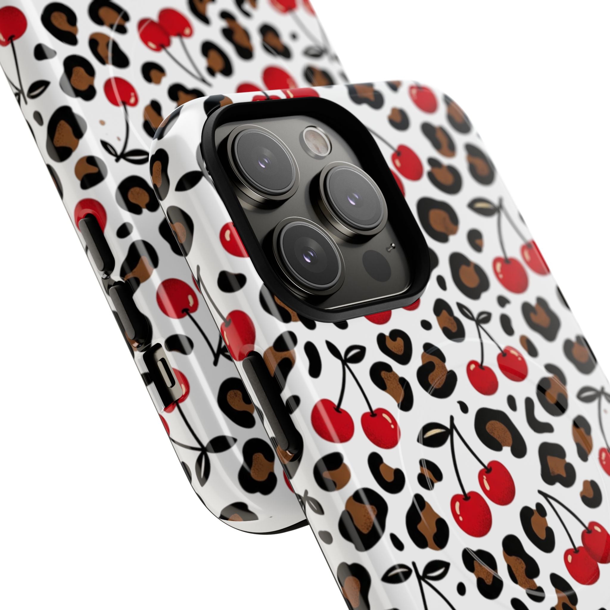 Cherry Leopard Tough Magnetic Phone Case — Protective Magnetic iPhone Cover with Red Cherry & Leopard Print