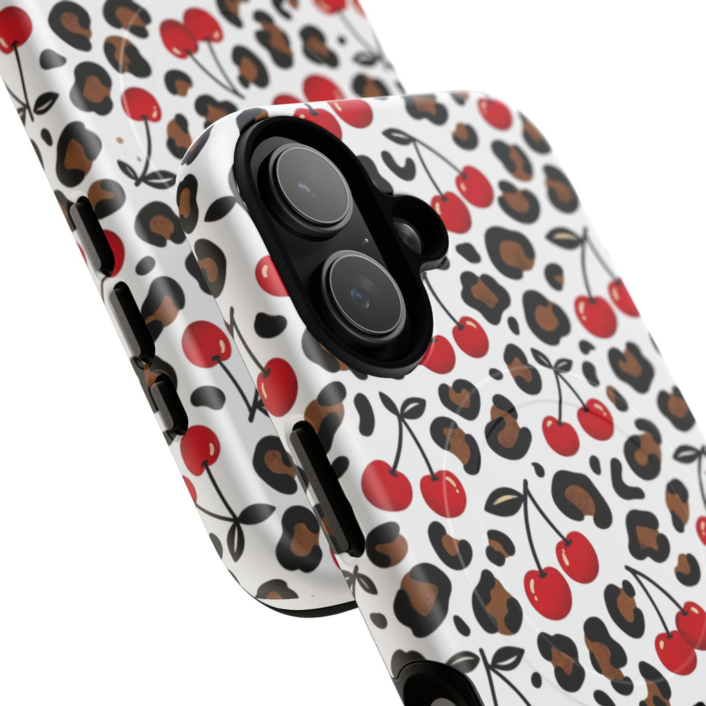 Cherry Leopard Tough Magnetic Phone Case — Protective Magnetic iPhone Cover with Red Cherry & Leopard Print