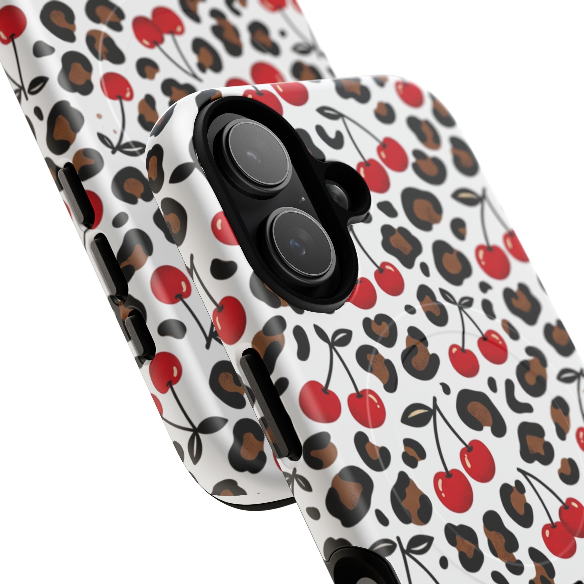Cherry Leopard Tough Magnetic Phone Case — Protective Magnetic iPhone Cover with Red Cherry & Leopard Print