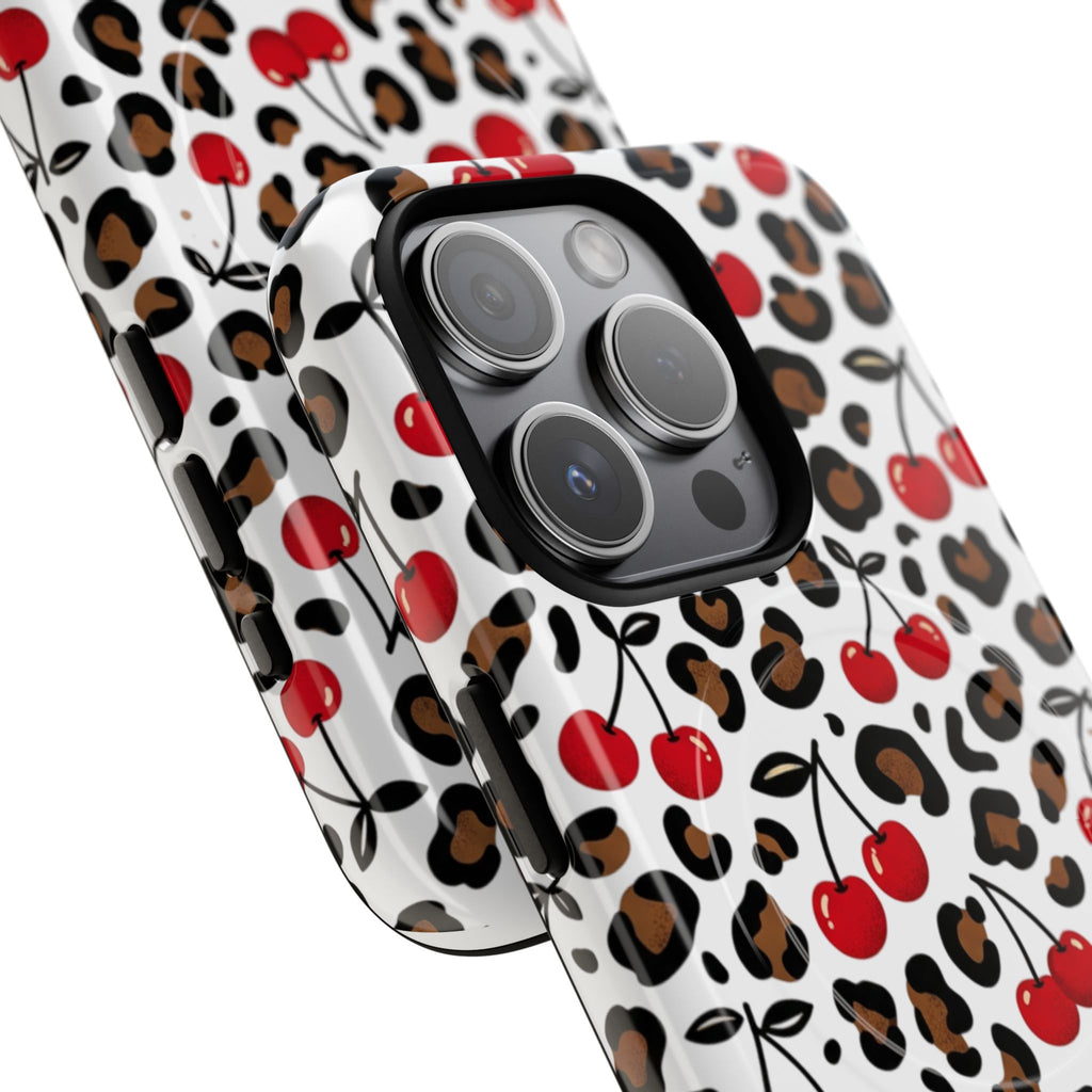 Cherry Leopard Tough Magnetic Phone Case — Protective Magnetic iPhone Cover with Red Cherry & Leopard Print
