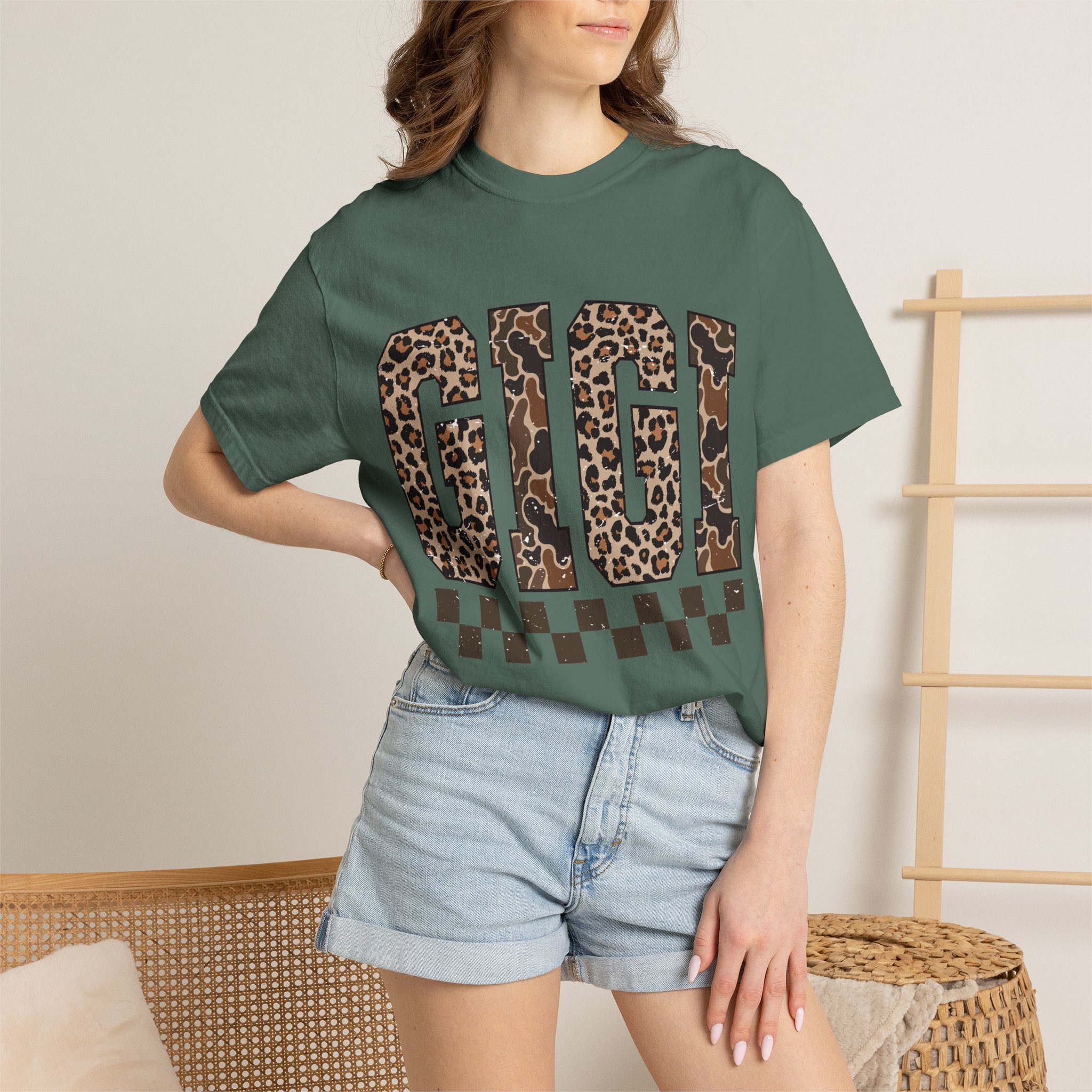 GIGI  Leopard-Checkered Print T-Shirt
