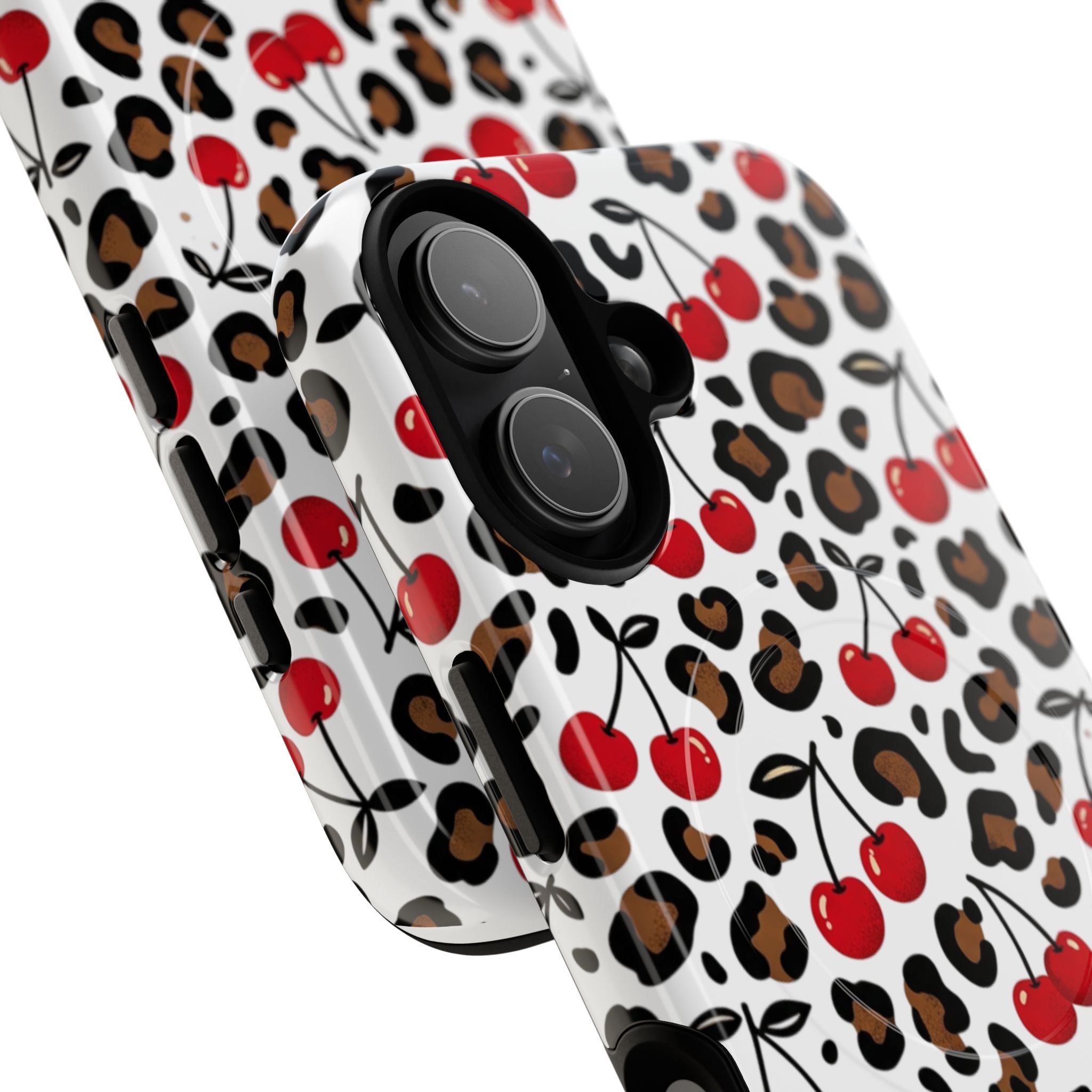 Cherry Leopard Tough Magnetic Phone Case — Protective Magnetic iPhone Cover with Red Cherry & Leopard Print