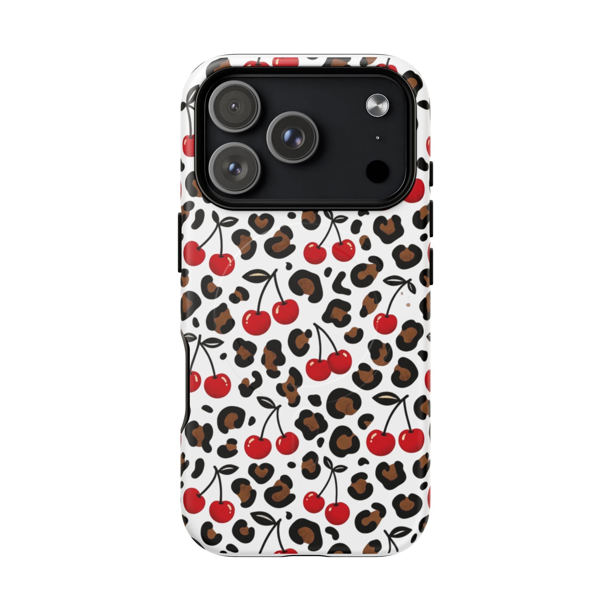 Cherry Leopard Tough Magnetic Phone Case — Protective Magnetic iPhone Cover with Red Cherry & Leopard Print