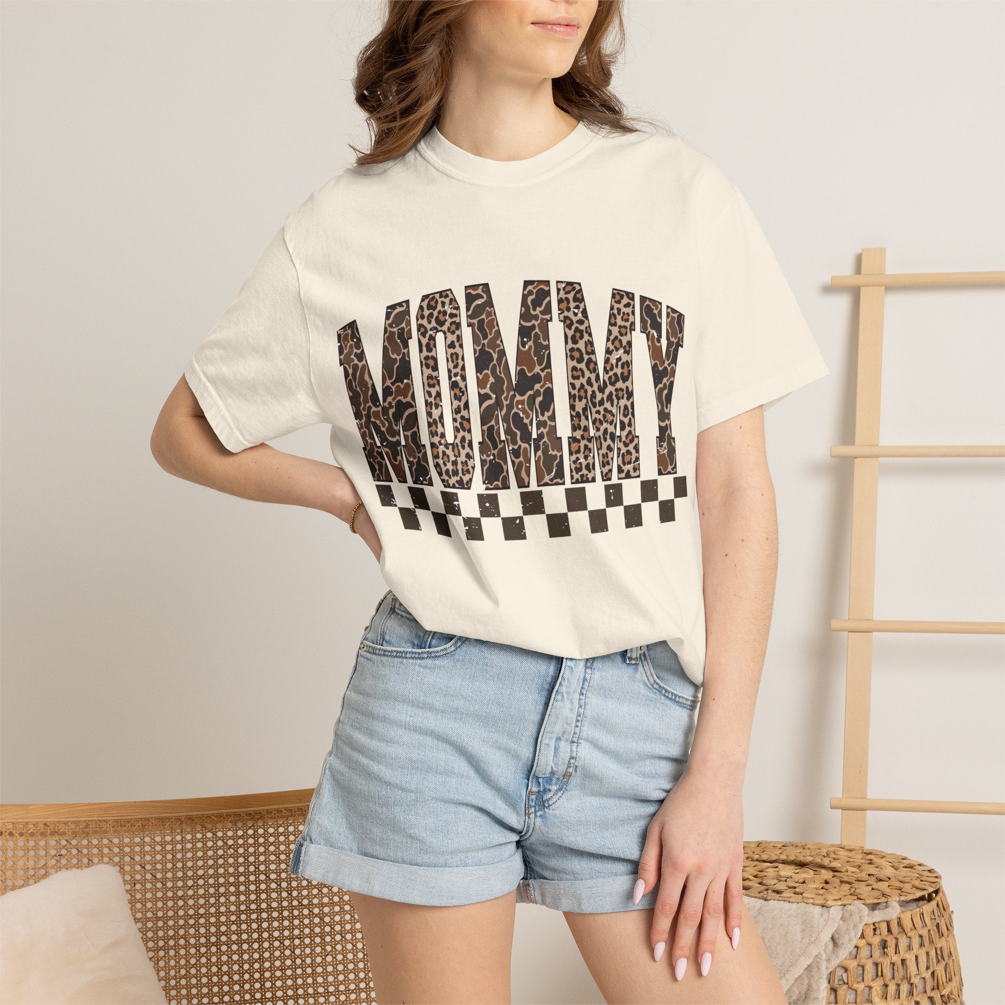 Mommy  Leopard-Checkered Print T-Shirt