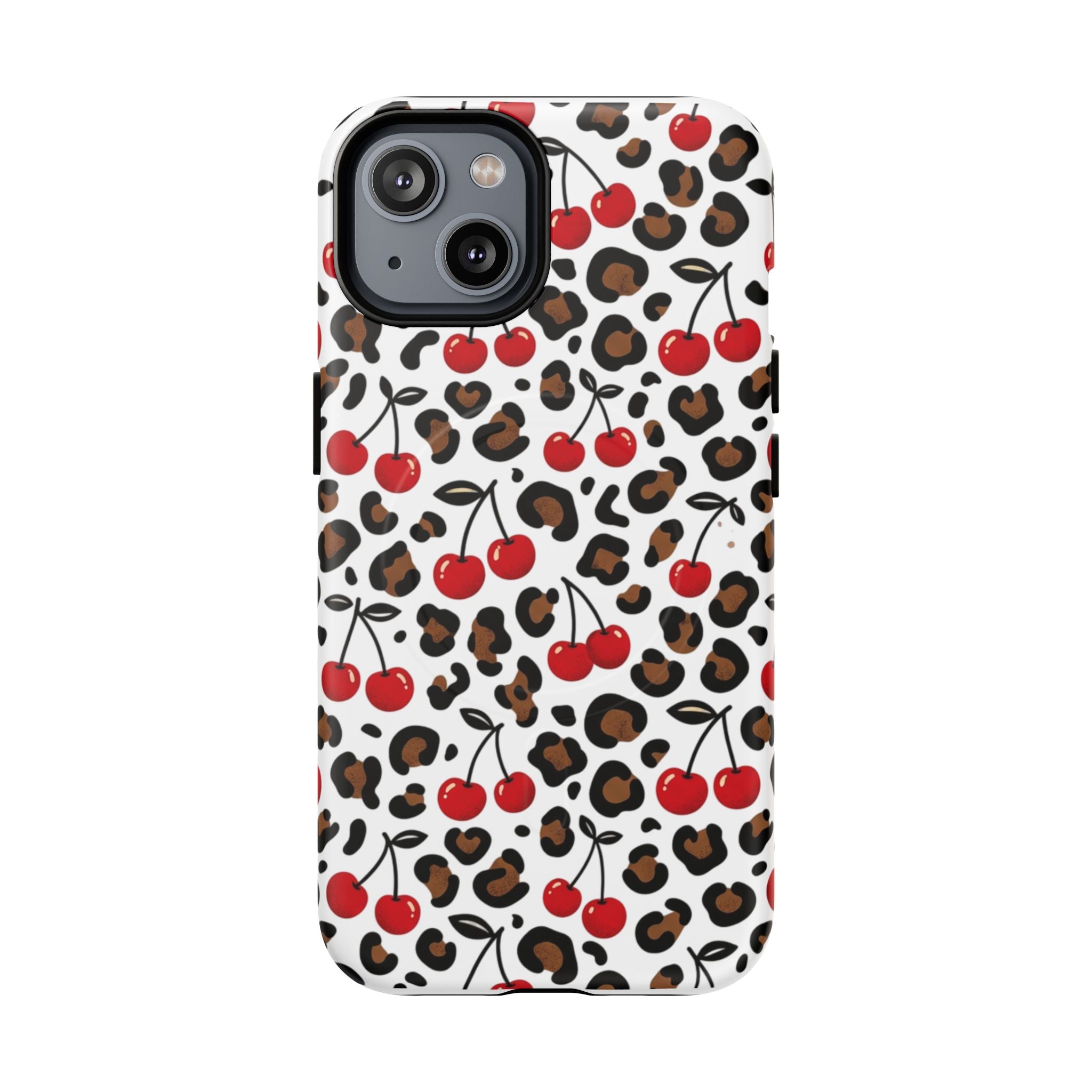 Cherry Leopard Tough Magnetic Phone Case — Protective Magnetic iPhone Cover with Red Cherry & Leopard Print