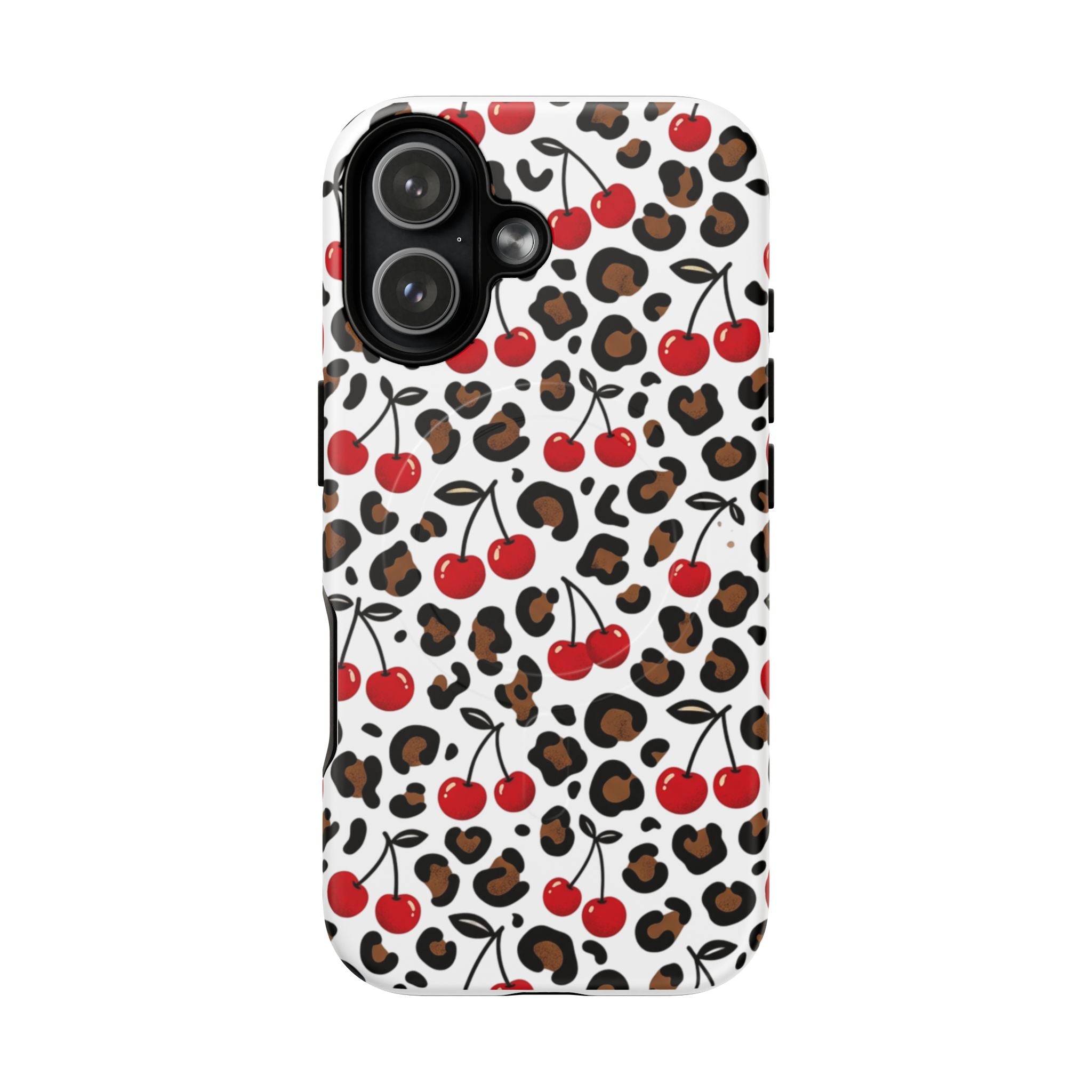Cherry Leopard Tough Magnetic Phone Case — Protective Magnetic iPhone Cover with Red Cherry & Leopard Print