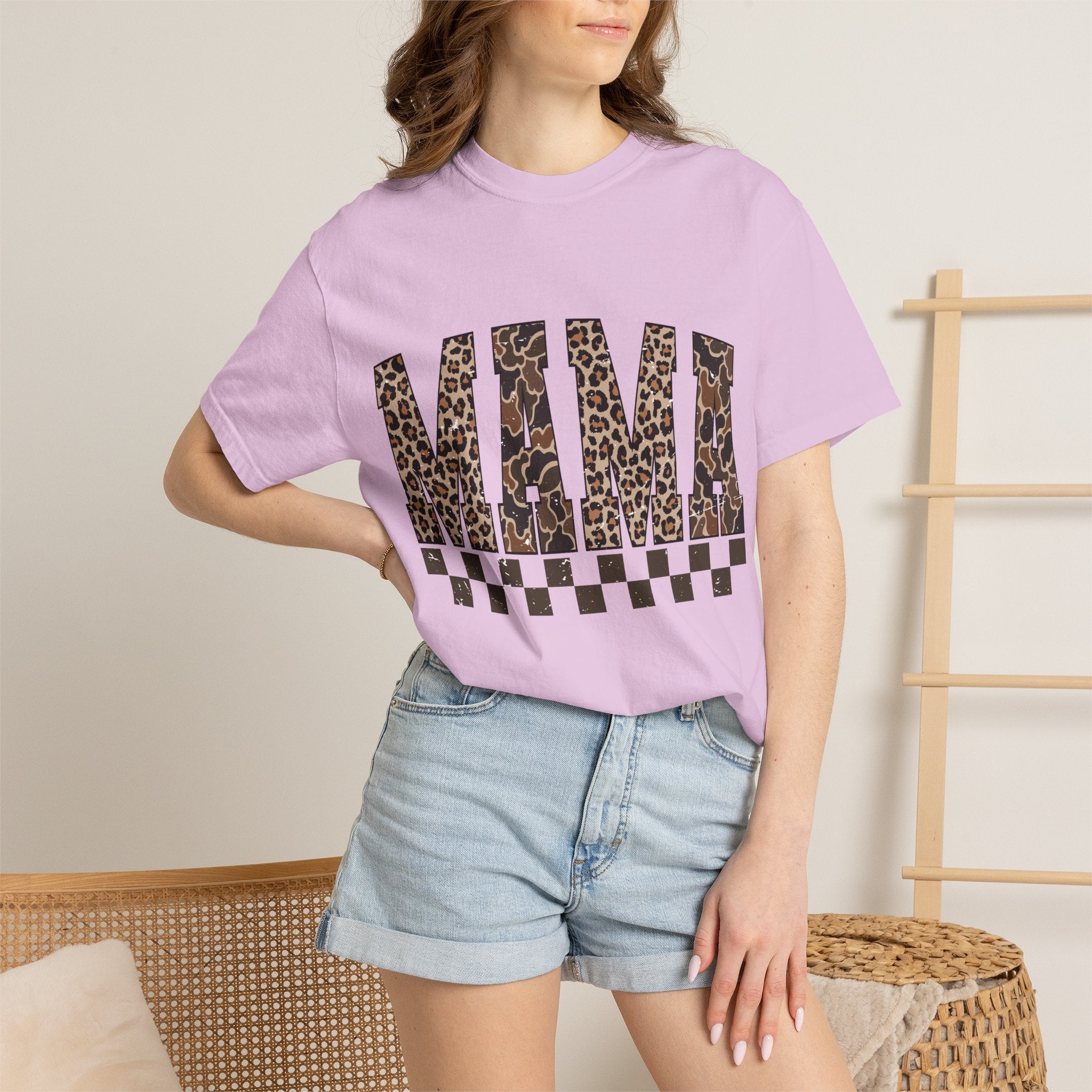 Mama  Leopard-Checkered Print T-Shirt