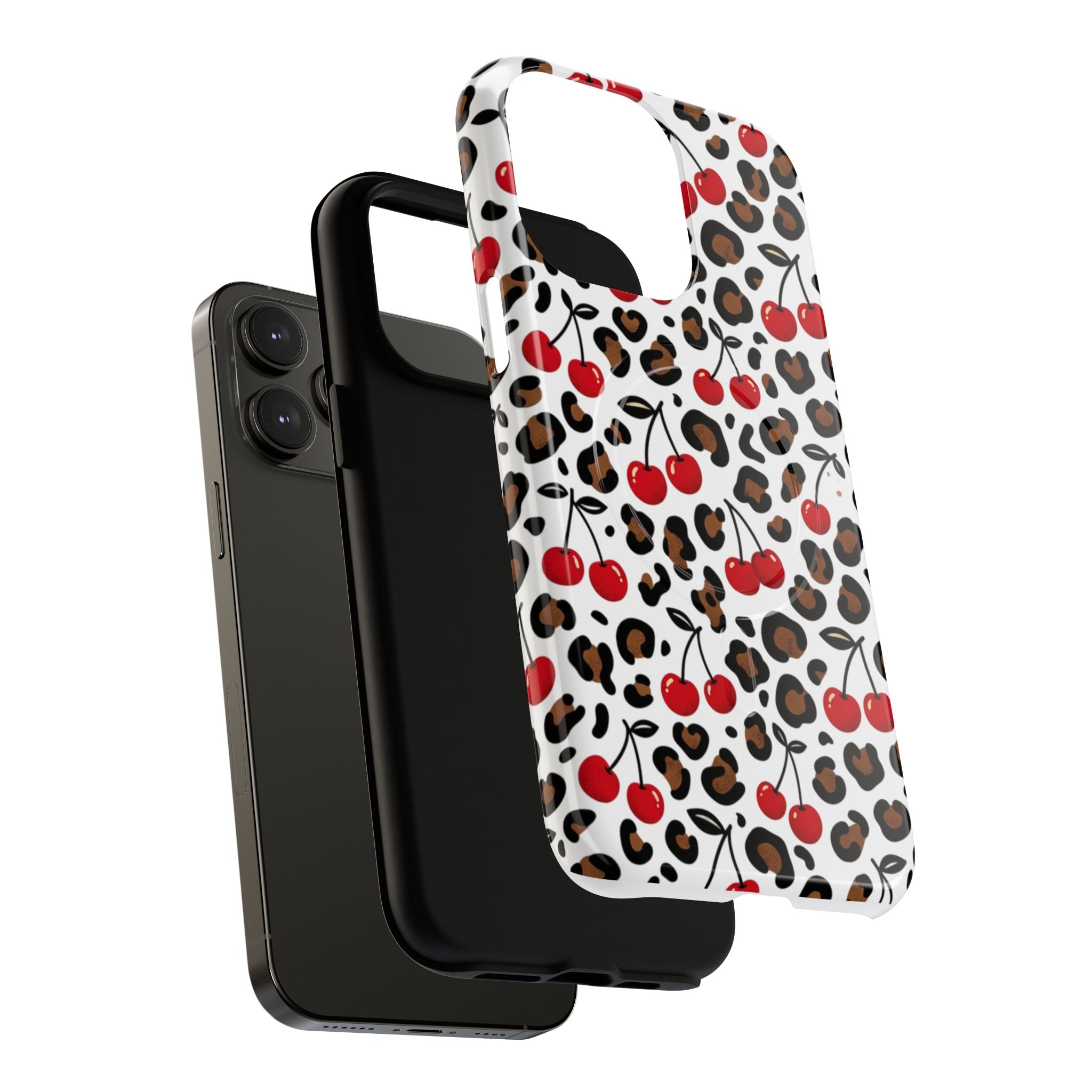 Cherry Leopard Tough Magnetic Phone Case — Protective Magnetic iPhone Cover with Red Cherry & Leopard Print