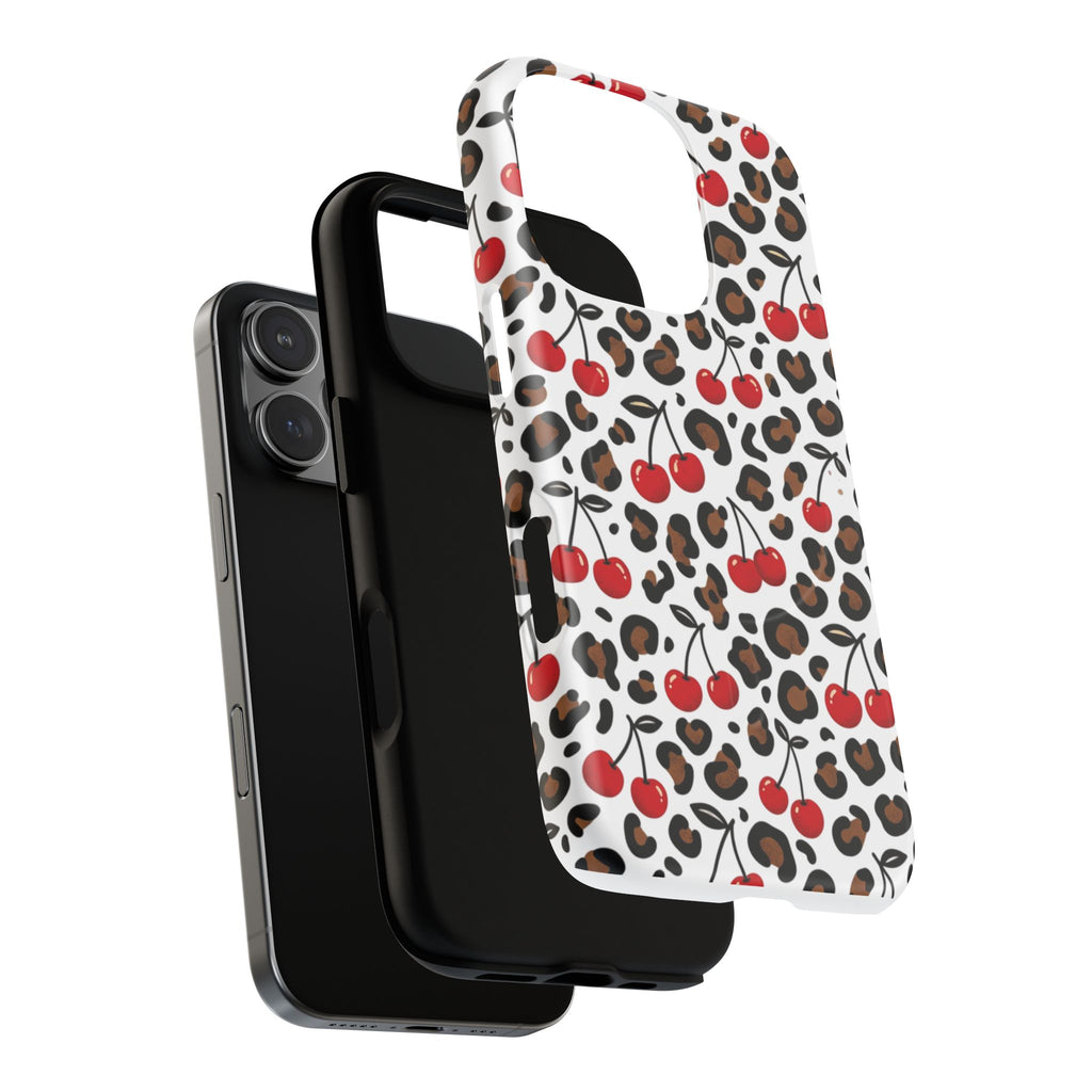 Cherry Leopard Tough Magnetic Phone Case — Protective Magnetic iPhone Cover with Red Cherry & Leopard Print