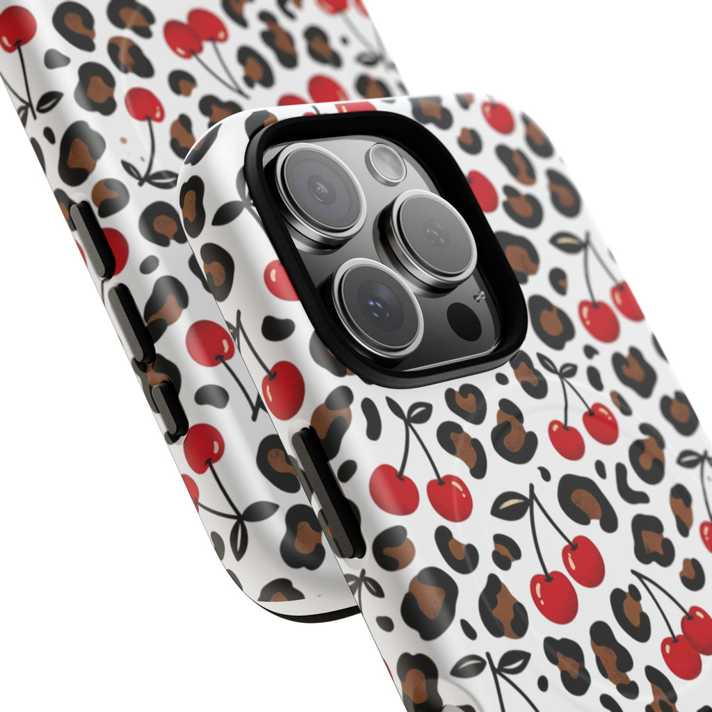 Cherry Leopard Tough Magnetic Phone Case — Protective Magnetic iPhone Cover with Red Cherry & Leopard Print