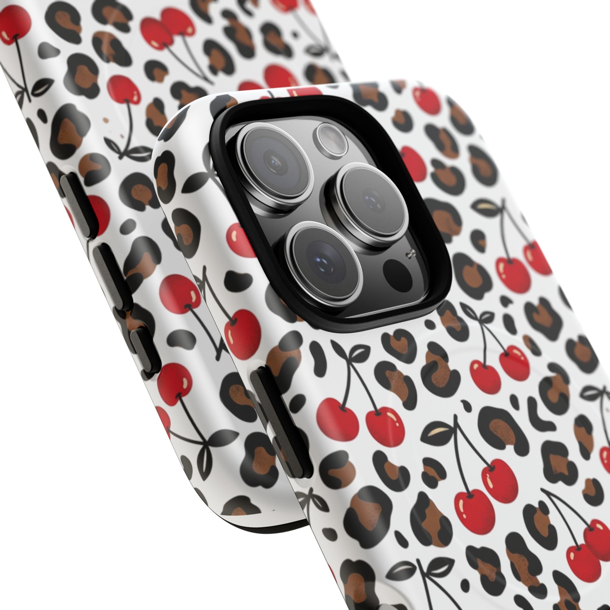 Cherry Leopard Tough Magnetic Phone Case — Protective Magnetic iPhone Cover with Red Cherry & Leopard Print