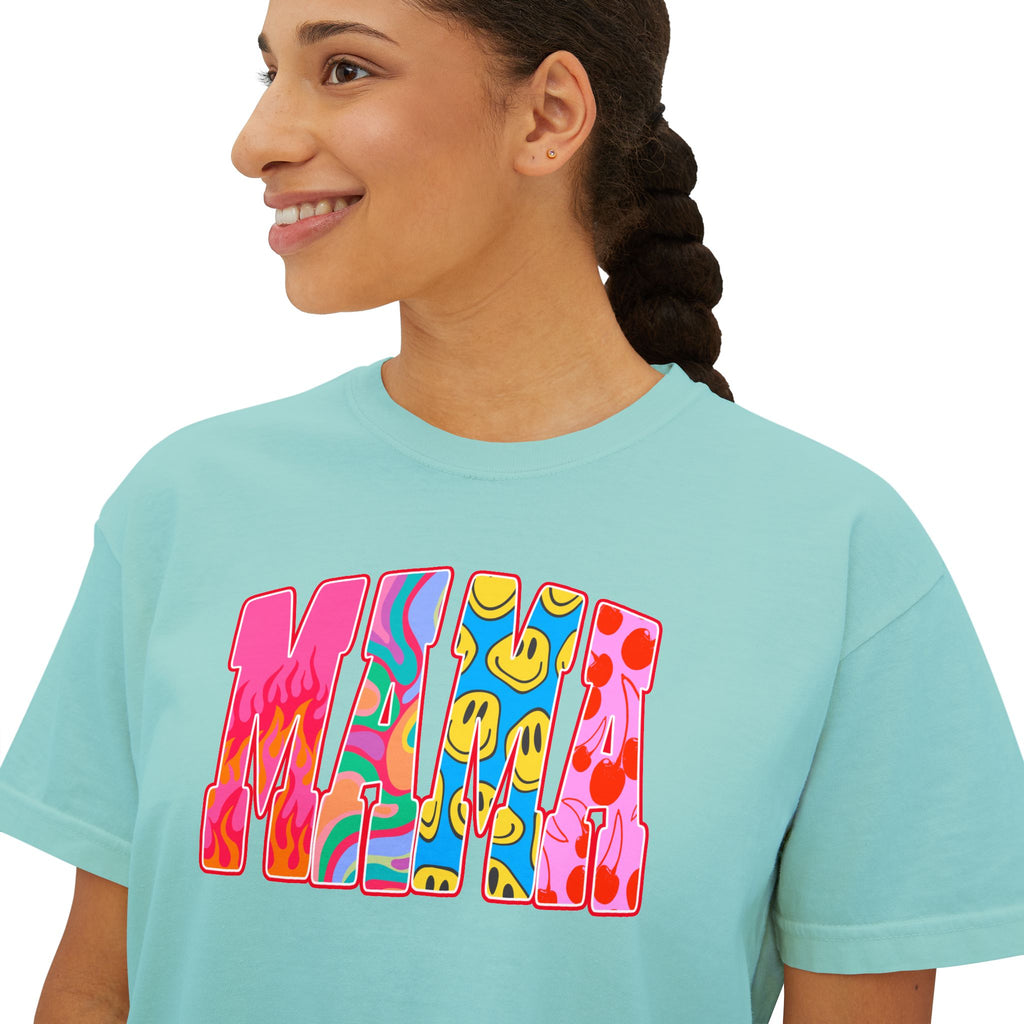 Mama Retro Graphic Tee — Women's Boxy Cropped T-Shirt