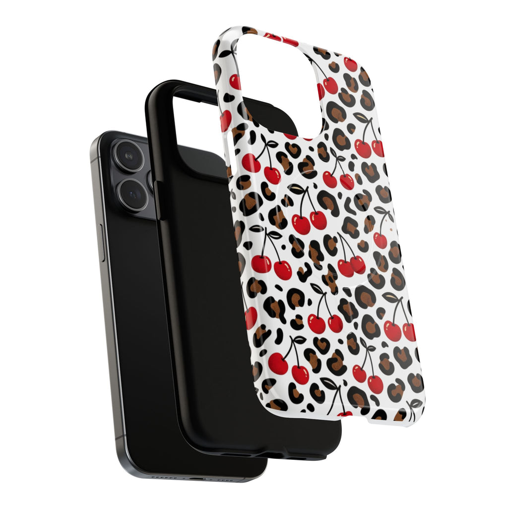 Cherry Leopard Tough Magnetic Phone Case — Protective Magnetic iPhone Cover with Red Cherry & Leopard Print