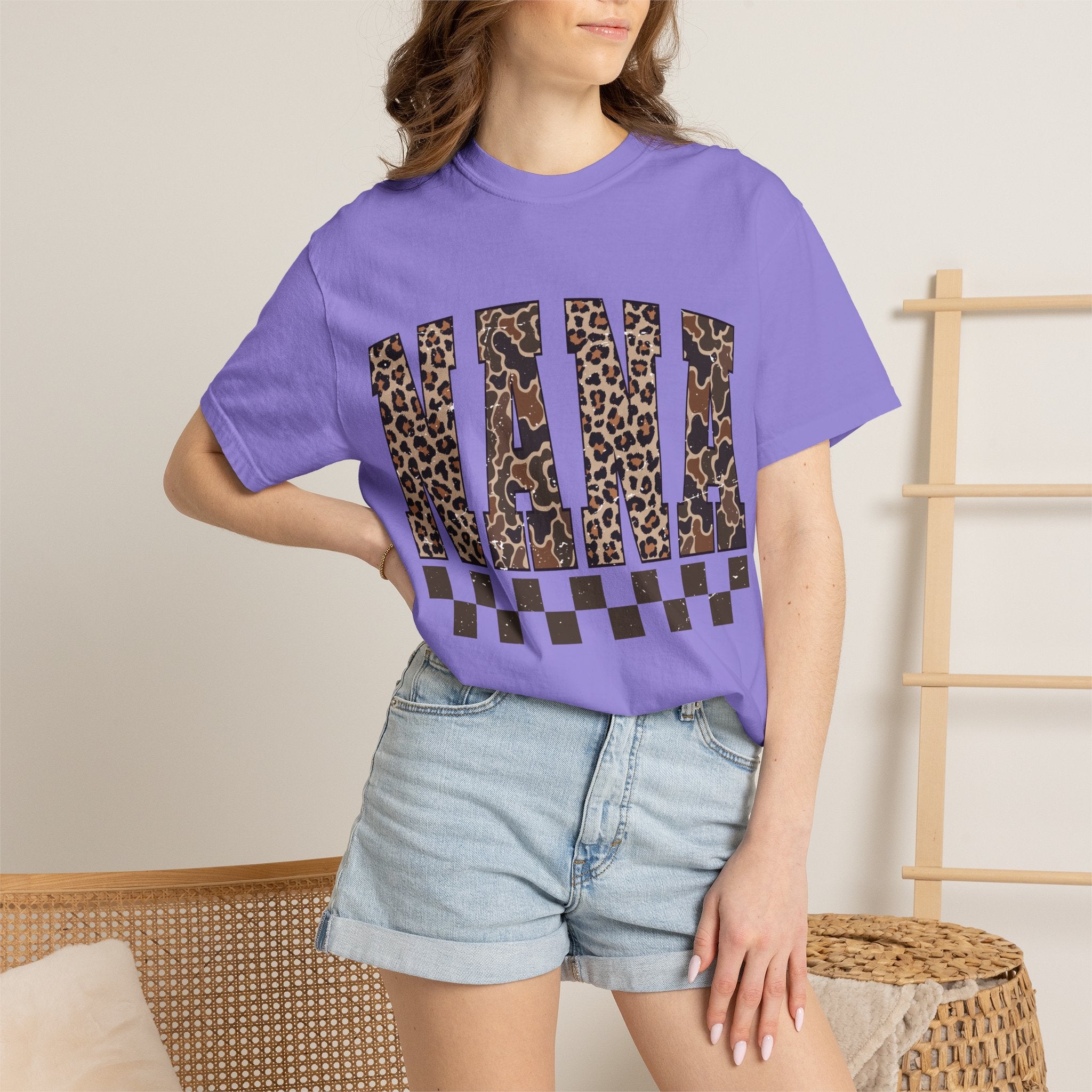 Nana Leopard-Checkered Print T-Shirt