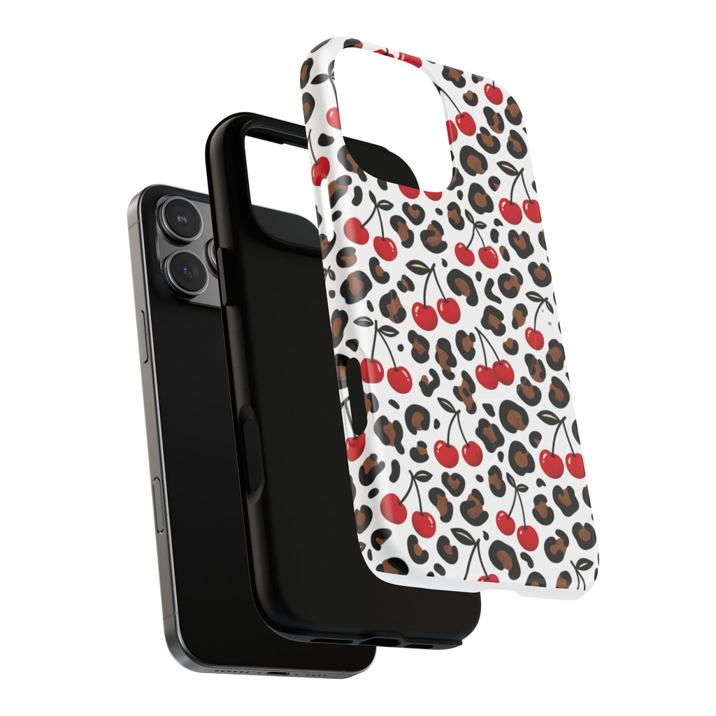 Cherry Leopard Tough Magnetic Phone Case — Protective Magnetic iPhone Cover with Red Cherry & Leopard Print
