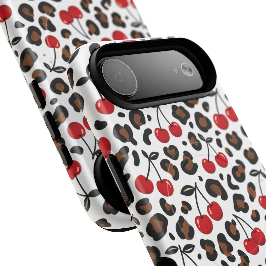 Cherry Leopard Tough Magnetic Phone Case — Protective Magnetic iPhone Cover with Red Cherry & Leopard Print
