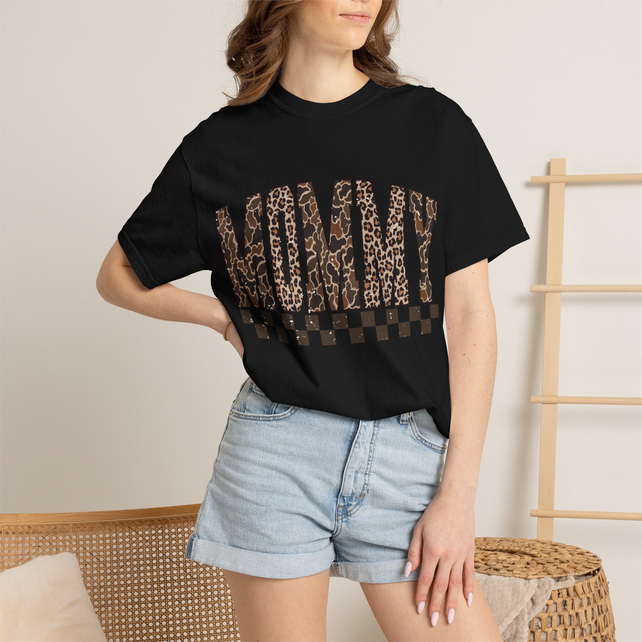 Mommy  Leopard-Checkered Print T-Shirt