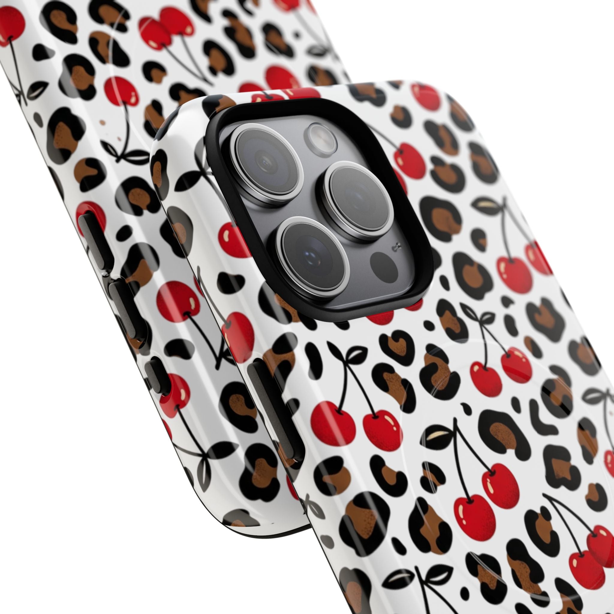Cherry Leopard Tough Magnetic Phone Case — Protective Magnetic iPhone Cover with Red Cherry & Leopard Print