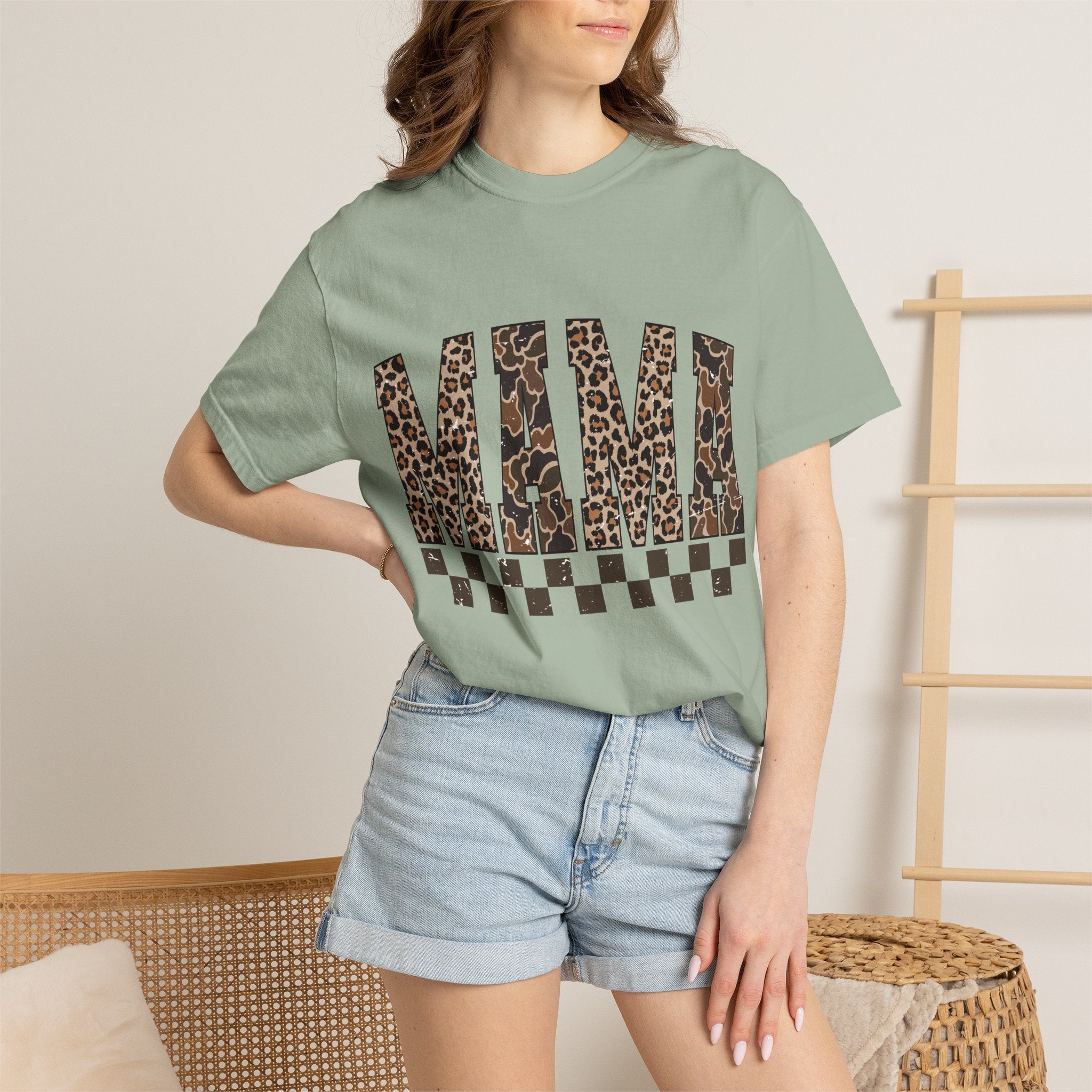 Mama  Leopard-Checkered Print T-Shirt