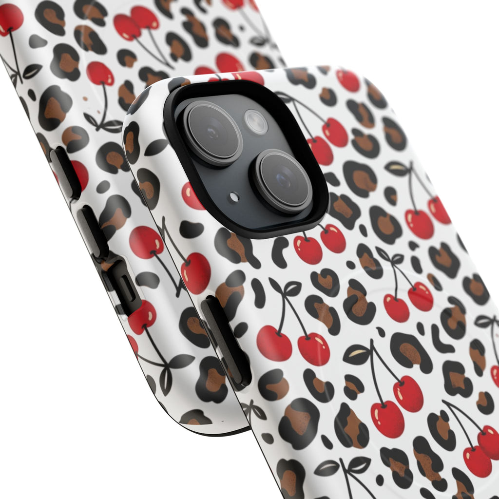 Cherry Leopard Tough Magnetic Phone Case — Protective Magnetic iPhone Cover with Red Cherry & Leopard Print