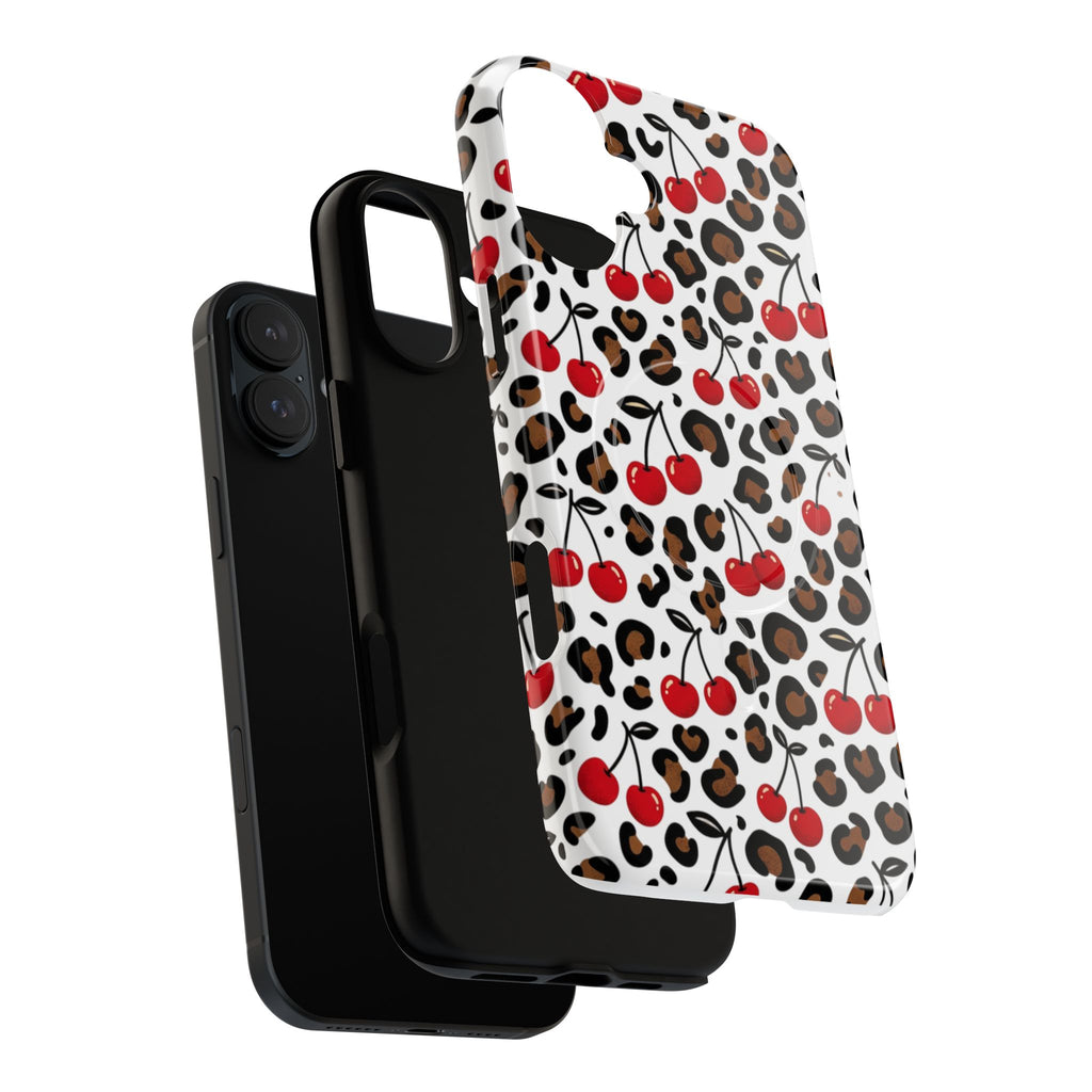 Cherry Leopard Tough Magnetic Phone Case — Protective Magnetic iPhone Cover with Red Cherry & Leopard Print