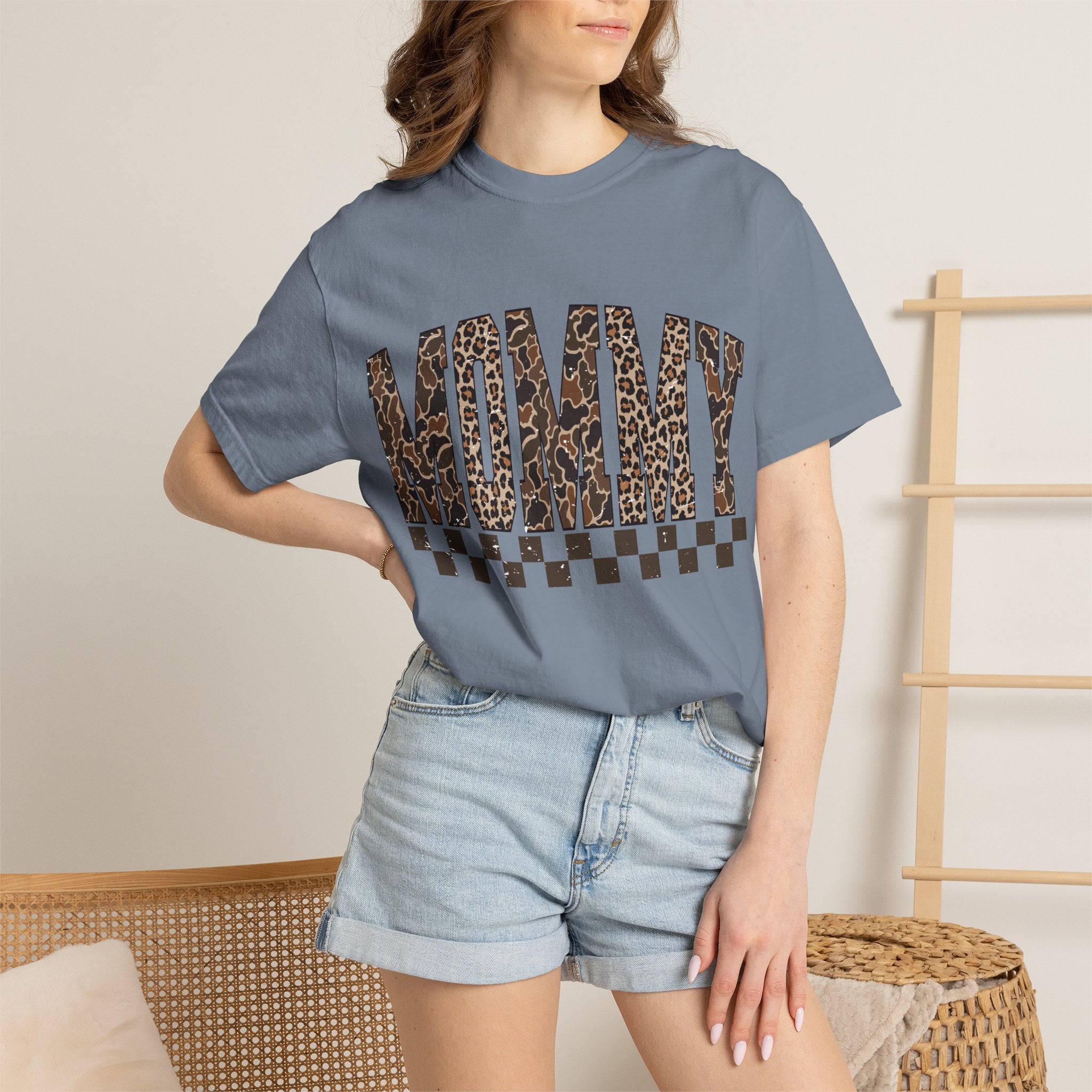 Mommy  Leopard-Checkered Print T-Shirt