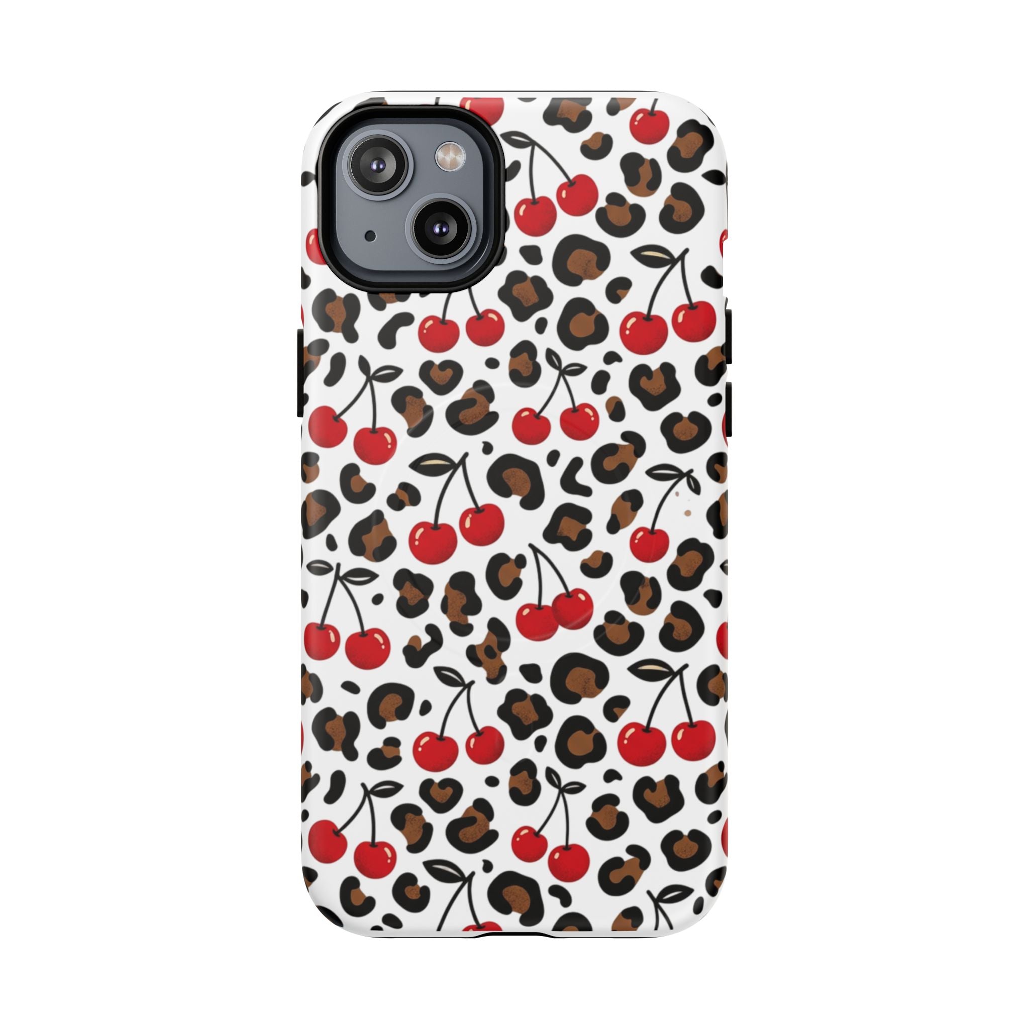 Cherry Leopard Tough Magnetic Phone Case — Protective Magnetic iPhone Cover with Red Cherry & Leopard Print