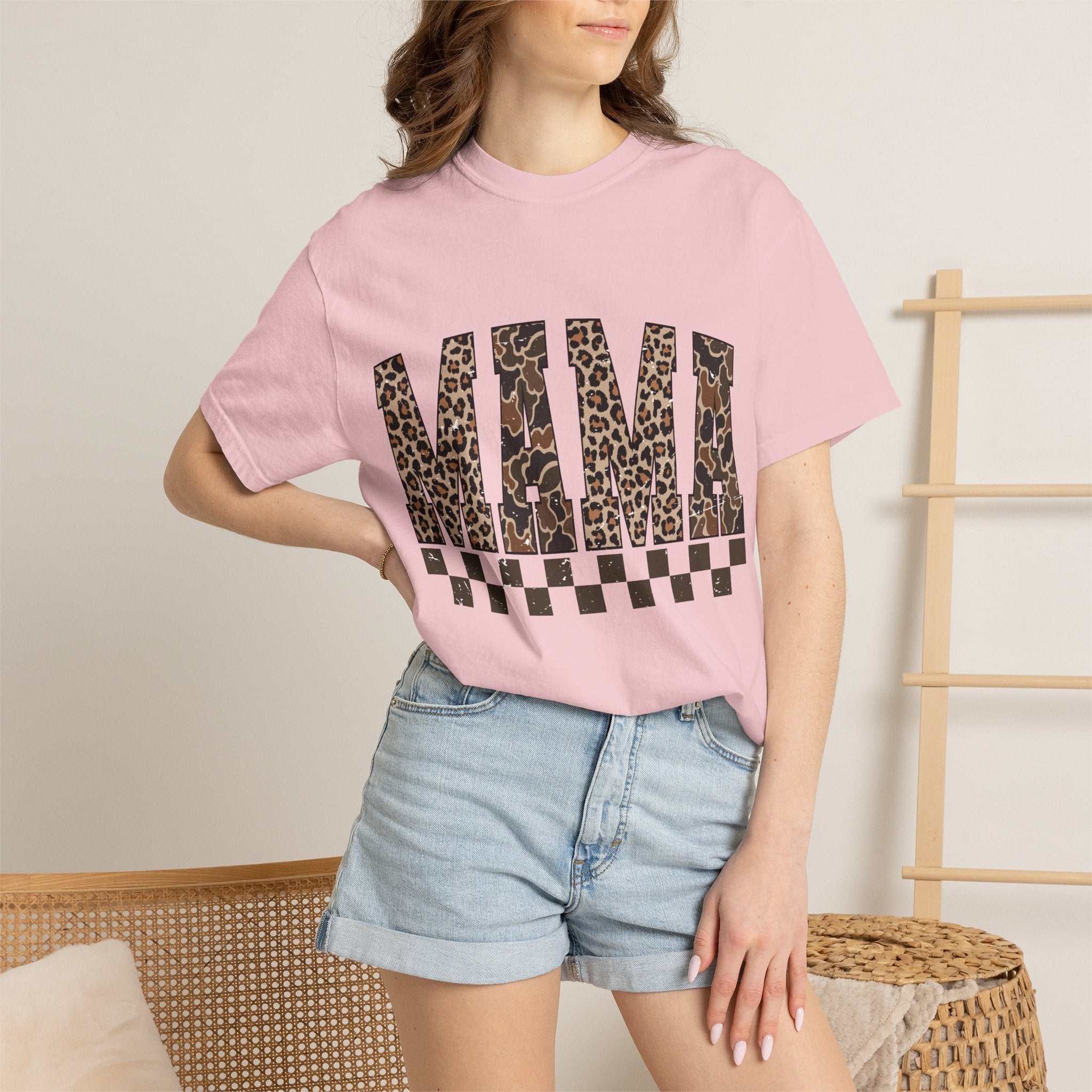 Mama  Leopard-Checkered Print T-Shirt