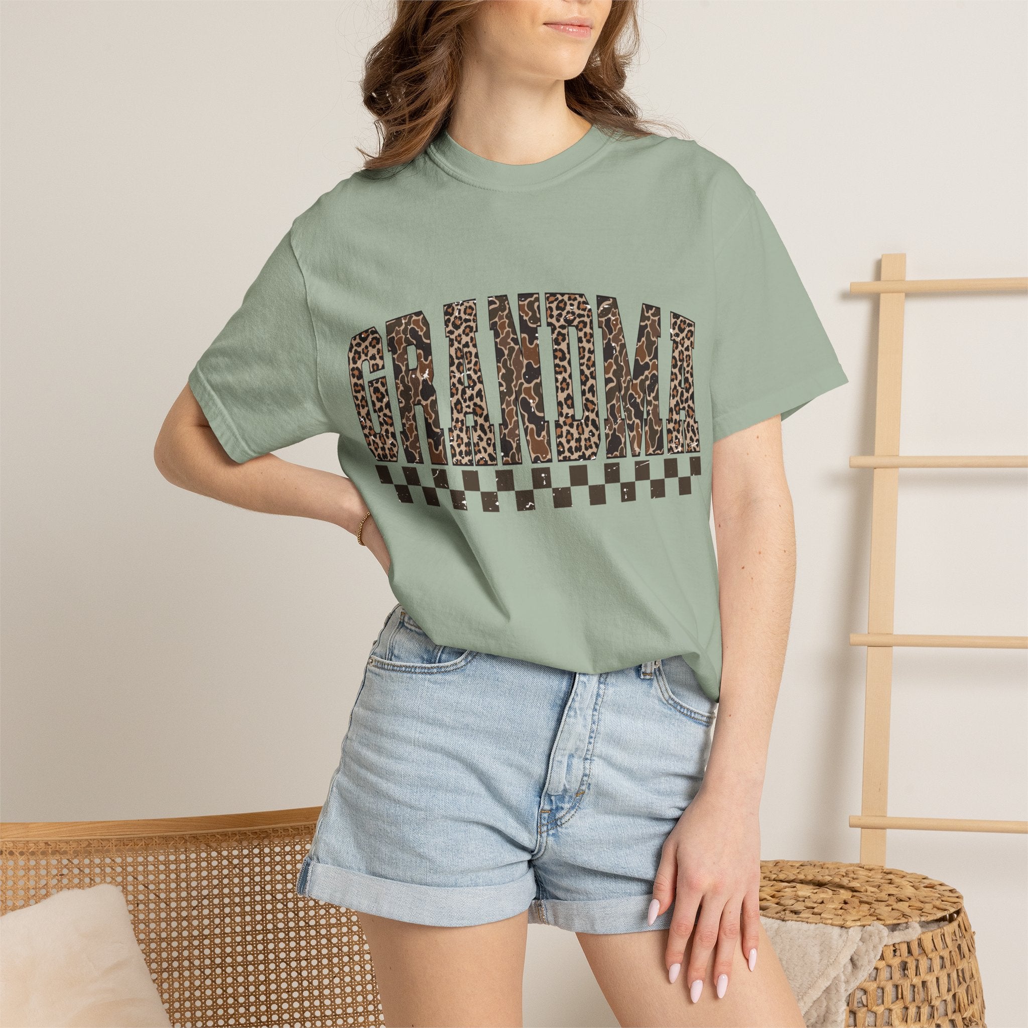 Grandma Leopard-Checkered Print T-Shirt