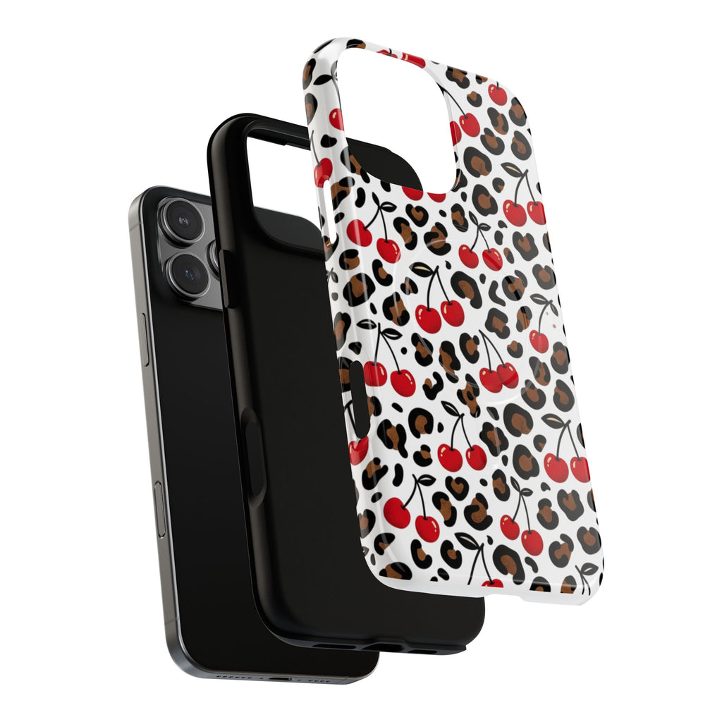 Cherry Leopard Tough Magnetic Phone Case — Protective Magnetic iPhone Cover with Red Cherry & Leopard Print