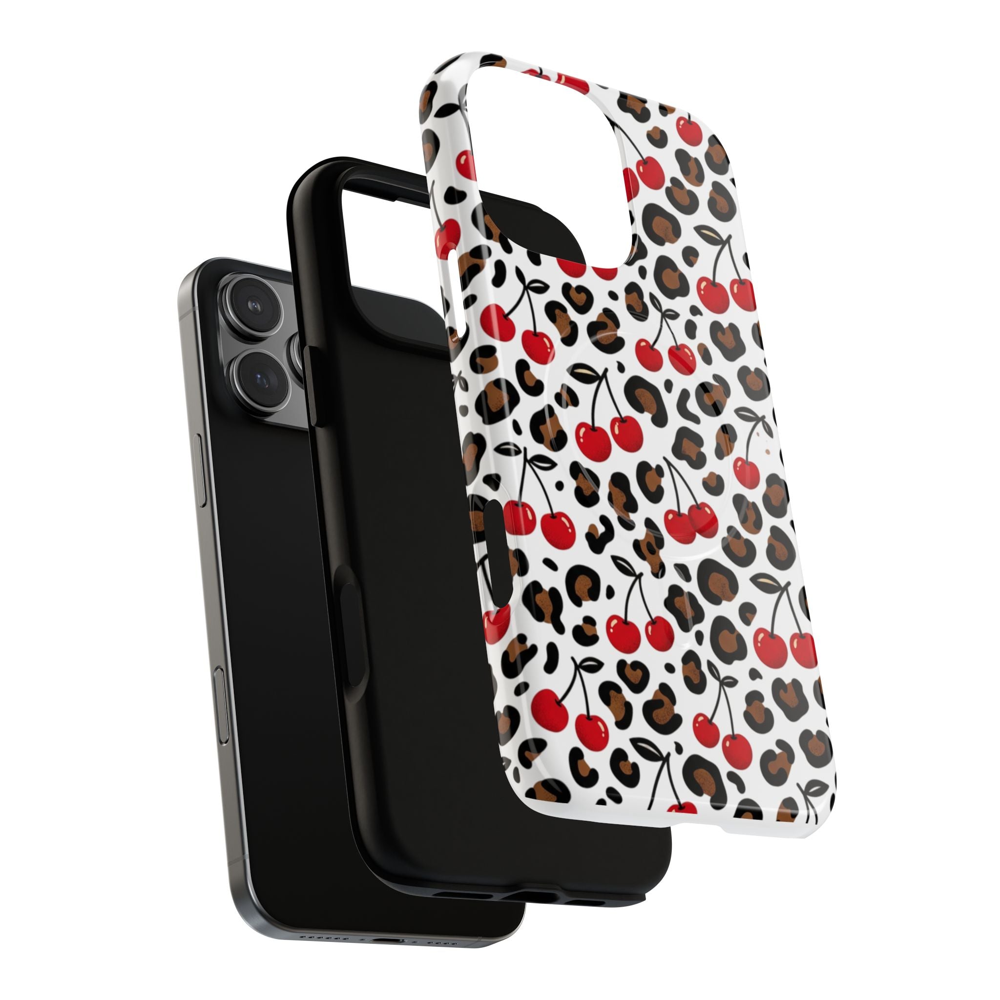 Cherry Leopard Tough Magnetic Phone Case — Protective Magnetic iPhone Cover with Red Cherry & Leopard Print