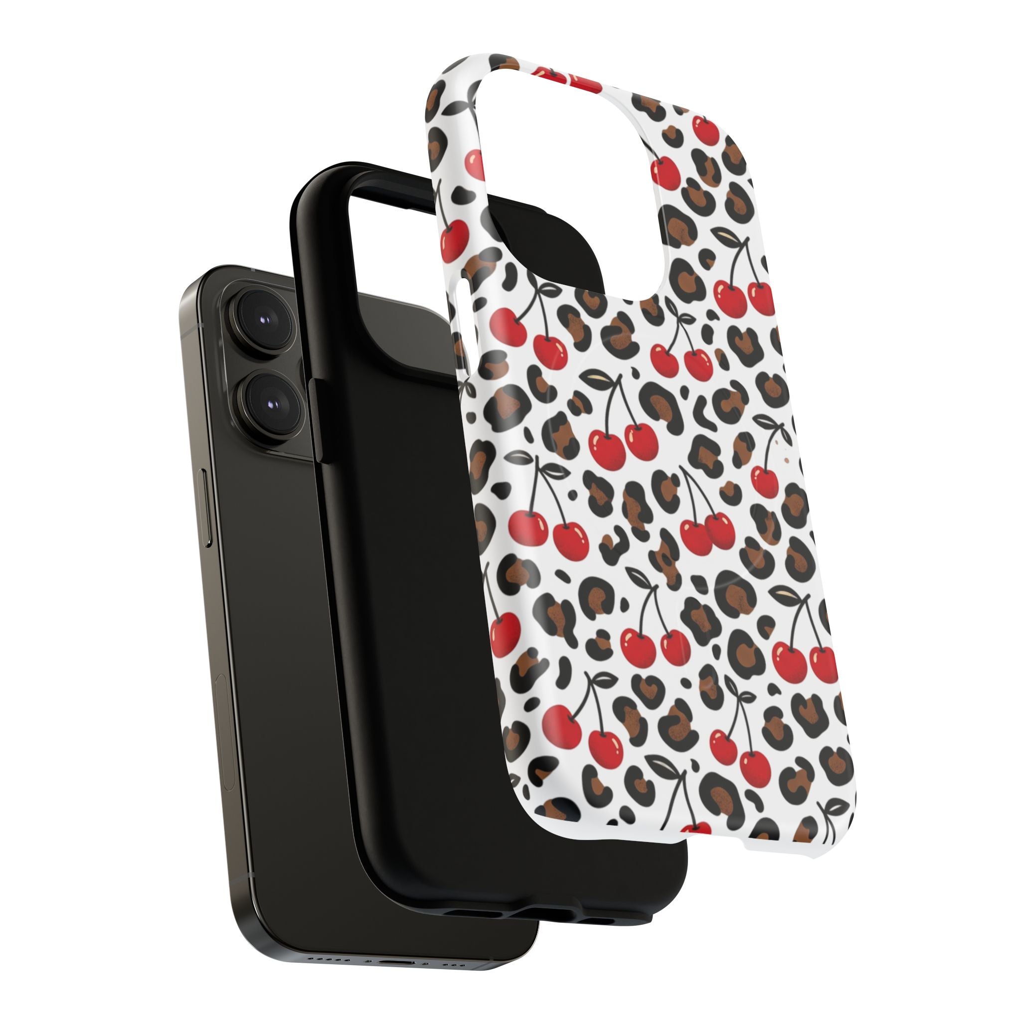 Cherry Leopard Tough Magnetic Phone Case — Protective Magnetic iPhone Cover with Red Cherry & Leopard Print