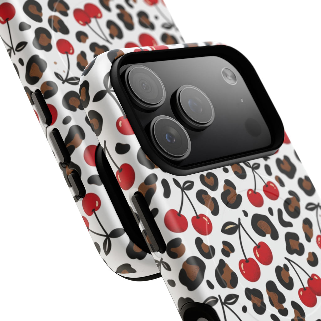 Cherry Leopard Tough Magnetic Phone Case — Protective Magnetic iPhone Cover with Red Cherry & Leopard Print