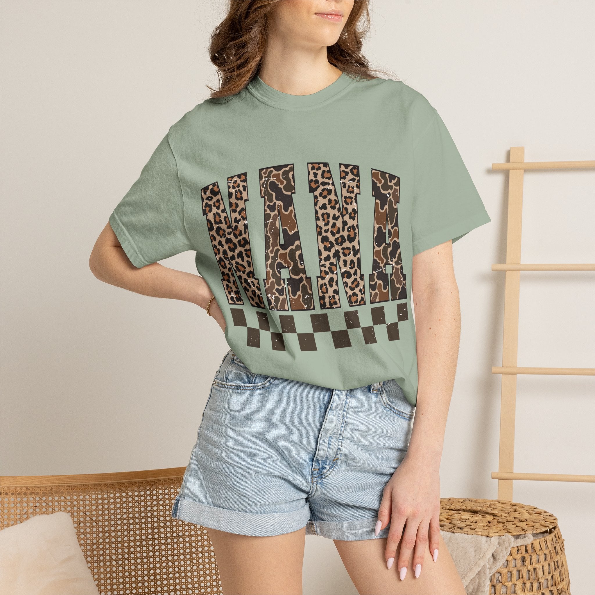 Nana Leopard-Checkered Print T-Shirt