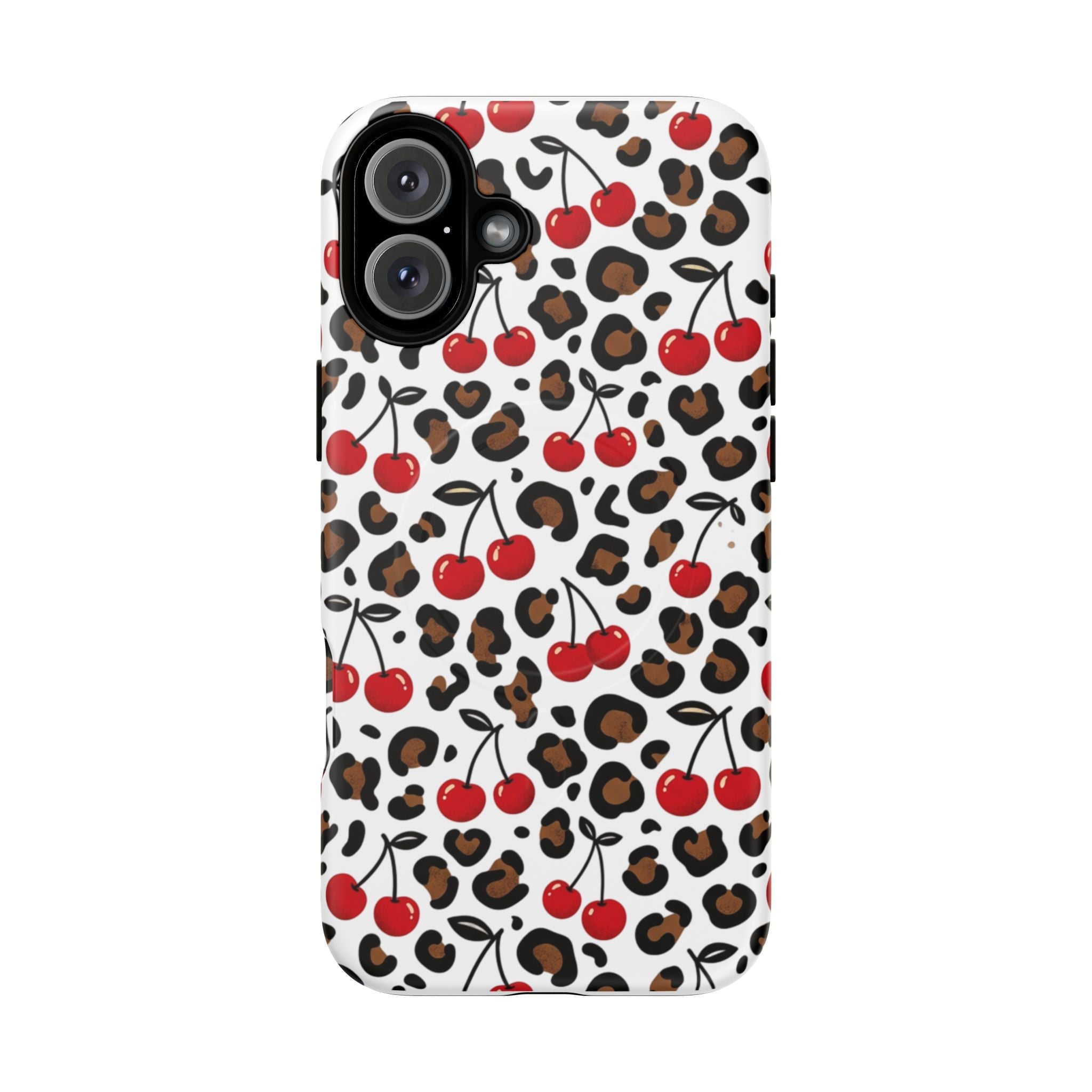 Cherry Leopard Tough Magnetic Phone Case — Protective Magnetic iPhone Cover with Red Cherry & Leopard Print