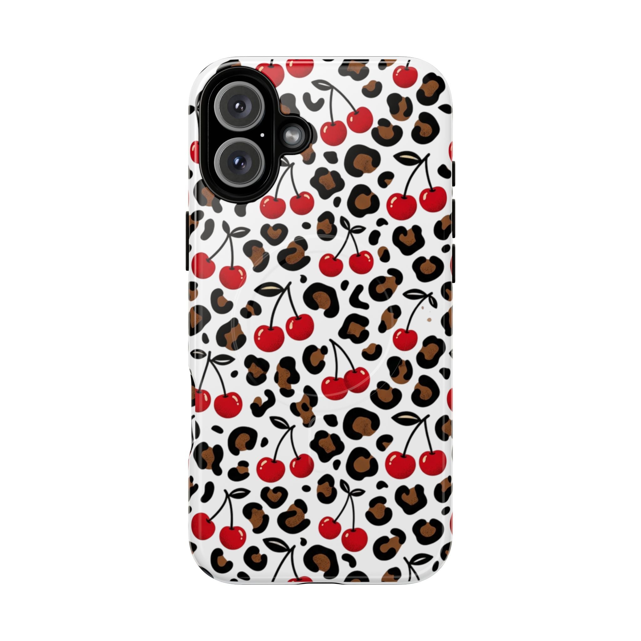 Cherry Leopard Tough Magnetic Phone Case — Protective Magnetic iPhone Cover with Red Cherry & Leopard Print