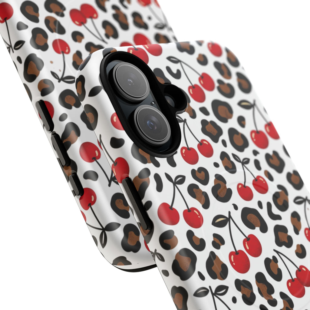 Cherry Leopard Tough Magnetic Phone Case — Protective Magnetic iPhone Cover with Red Cherry & Leopard Print