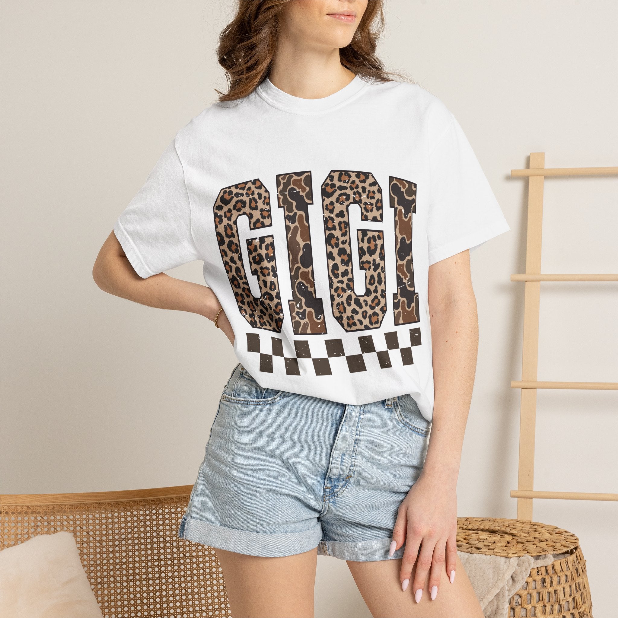 GIGI  Leopard-Checkered Print T-Shirt