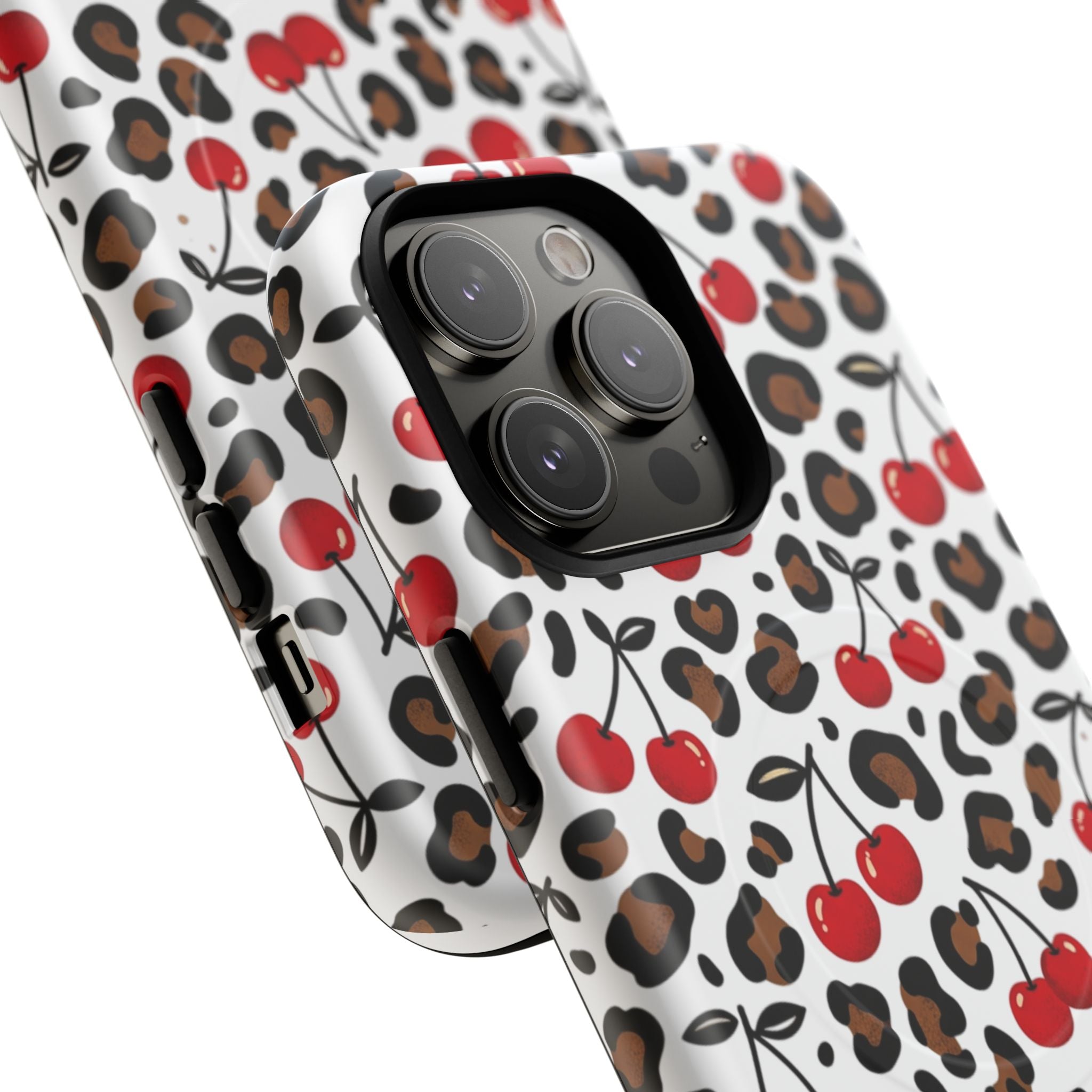 Cherry Leopard Tough Magnetic Phone Case — Protective Magnetic iPhone Cover with Red Cherry & Leopard Print