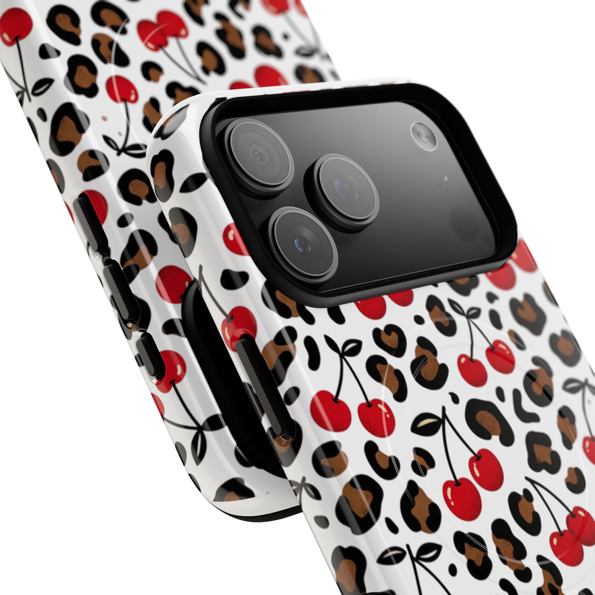 Cherry Leopard Tough Magnetic Phone Case — Protective Magnetic iPhone Cover with Red Cherry & Leopard Print