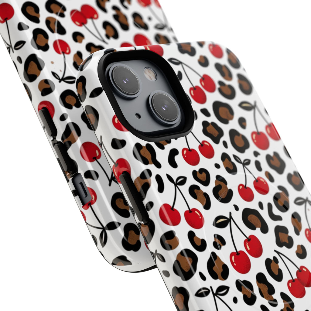 Cherry Leopard Tough Magnetic Phone Case — Protective Magnetic iPhone Cover with Red Cherry & Leopard Print