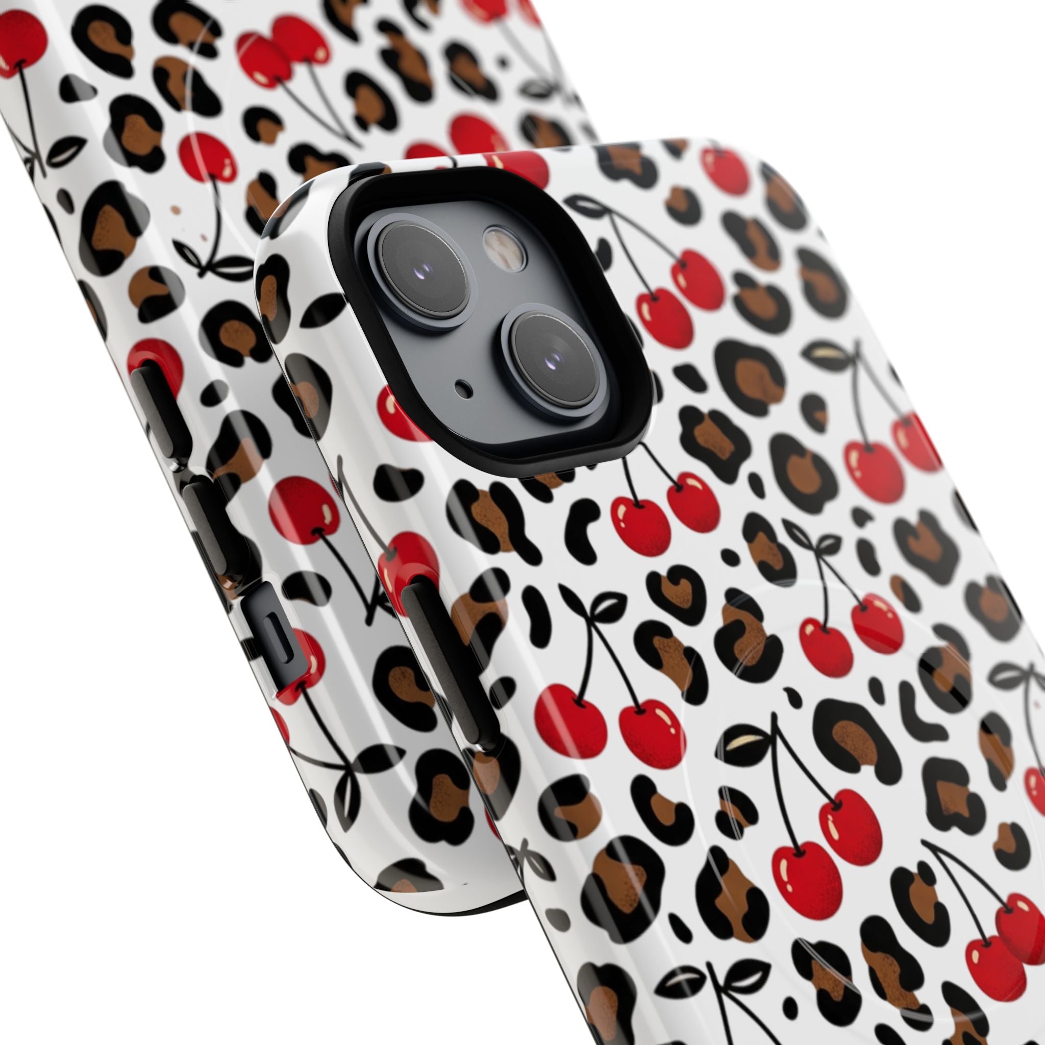 Cherry Leopard Tough Magnetic Phone Case — Protective Magnetic iPhone Cover with Red Cherry & Leopard Print
